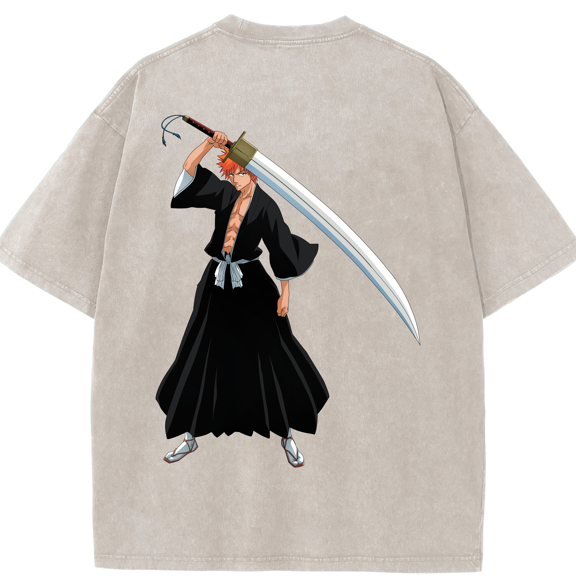 （画像用） ブリーチ 黒崎一護（くろさき いちご）BLEACH Kurosaki Ichigo 綿100% ヴィンテージ風 半袖Tシャツ（背面プリント）