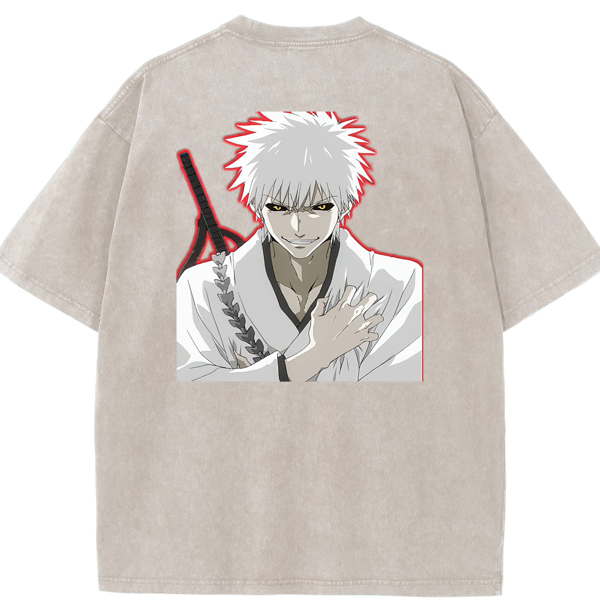 （画像用） ブリーチ 黒崎一護（くろさき いちご）BLEACH Kurosaki Ichigo 綿100% ヴィンテージ風 半袖Tシャツ（背面プリント）