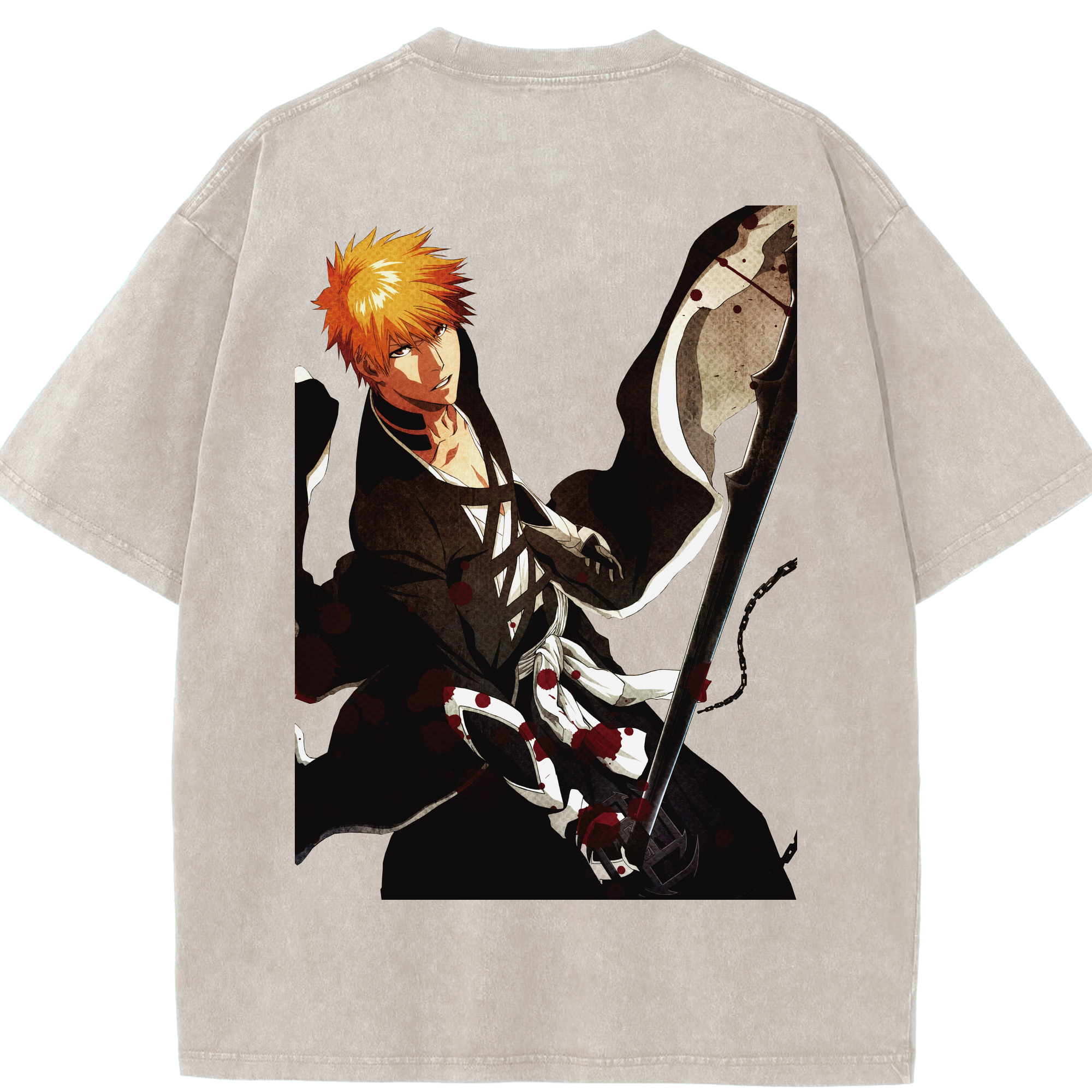 （画像用） ブリーチ 黒崎一護（くろさき いちご）BLEACH Kurosaki Ichigo 綿100% ヴィンテージ風 半袖Tシャツ（背面プリント）
