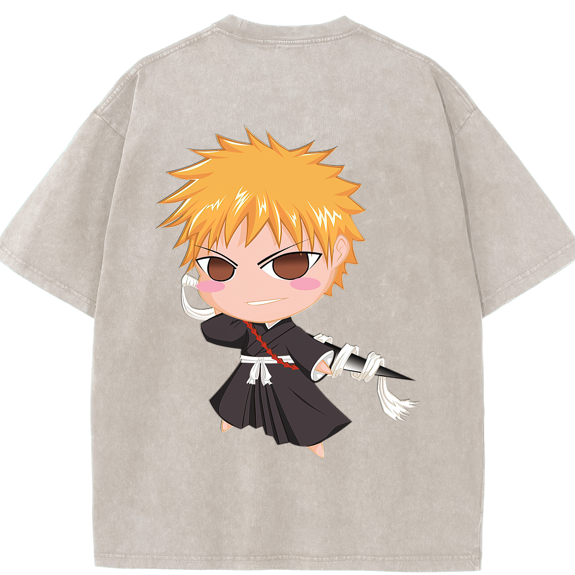 （画像用） ブリーチ 黒崎一護（くろさき いちご）BLEACH Kurosaki Ichigo 綿100% ヴィンテージ風 半袖Tシャツ（背面プリント）