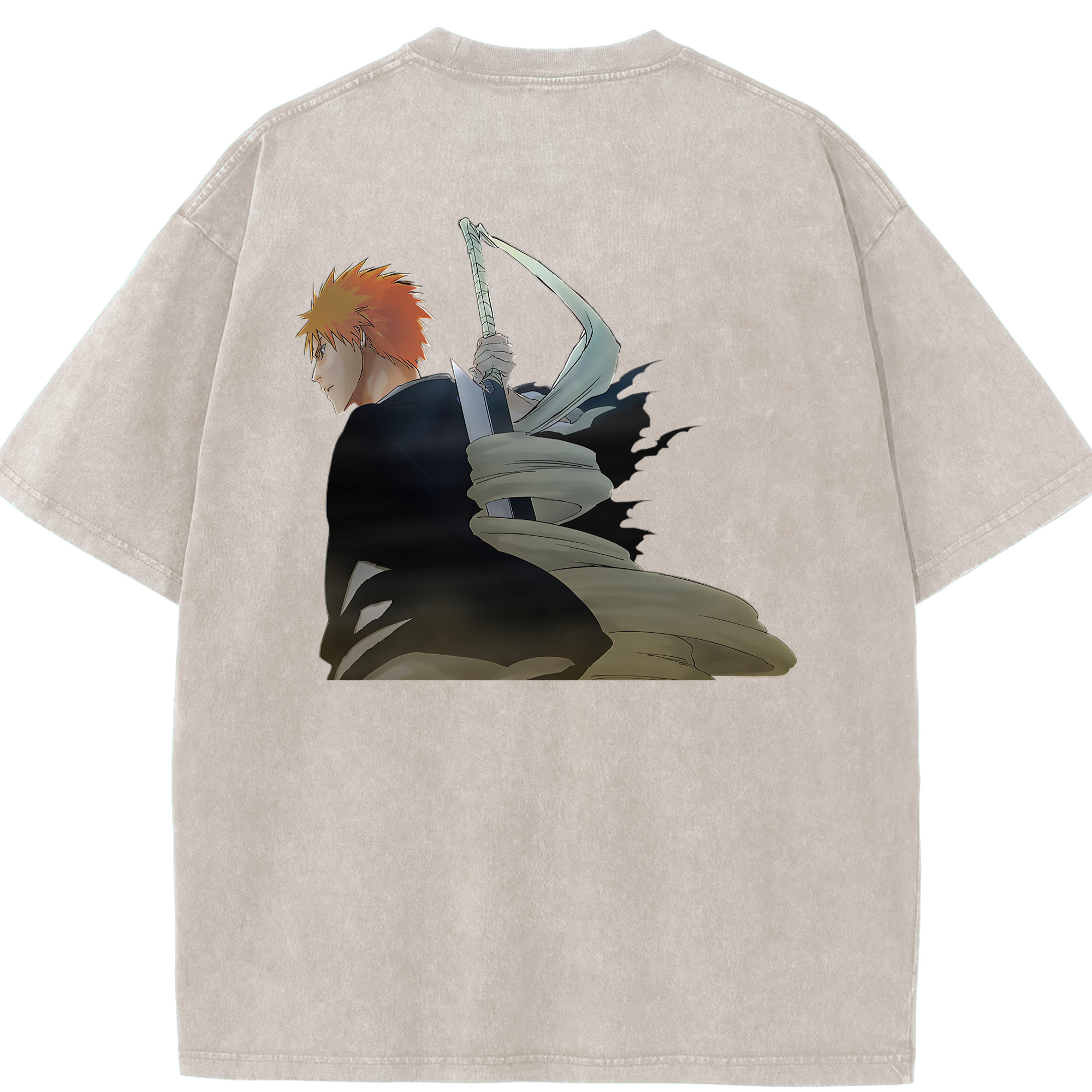 （画像用） ブリーチ 黒崎一護（くろさき いちご）BLEACH Kurosaki Ichigo 綿100% ヴィンテージ風 半袖Tシャツ（背面プリント）