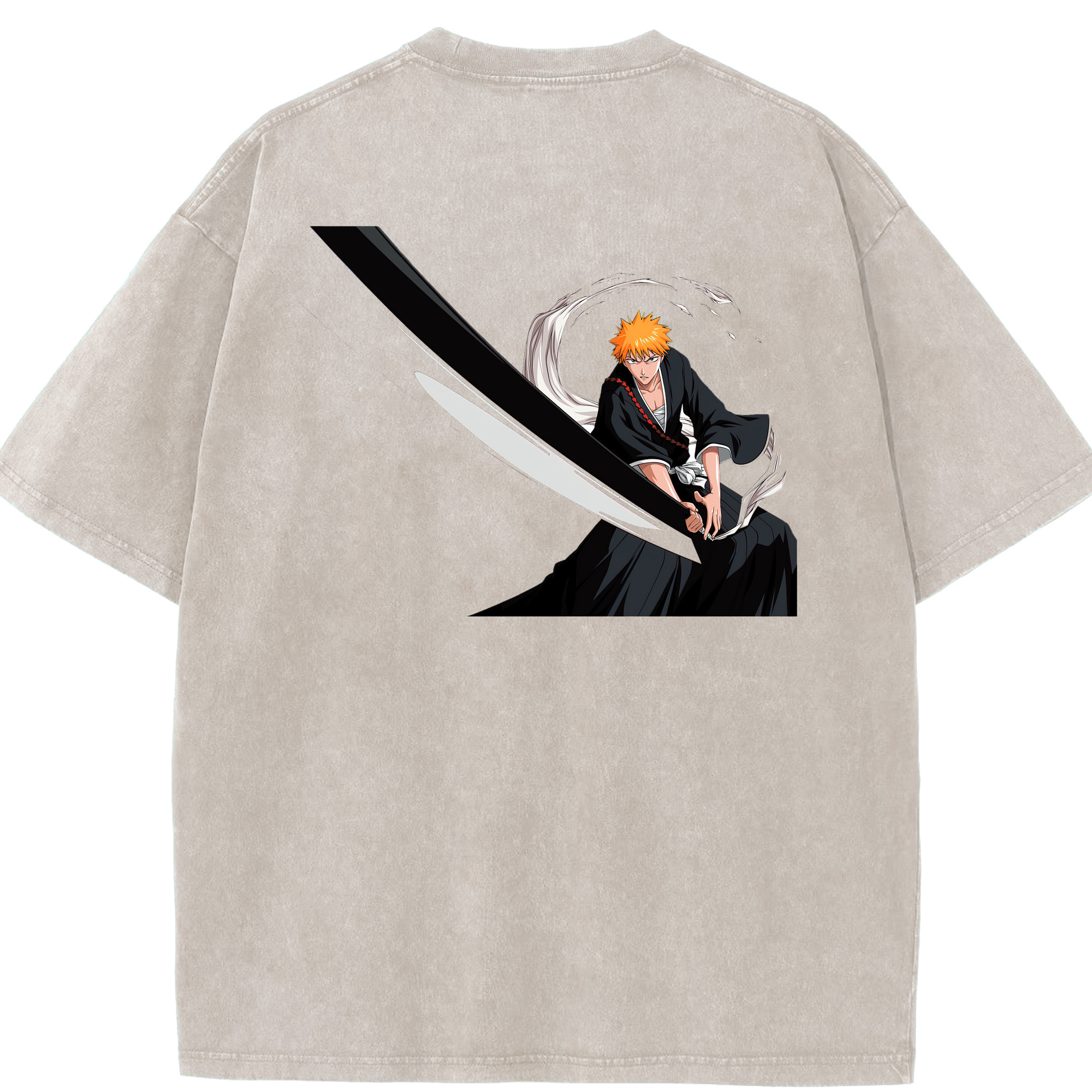 （画像用） ブリーチ 黒崎一護（くろさき いちご）BLEACH Kurosaki Ichigo 綿100% ヴィンテージ風 半袖Tシャツ（背面プリント）
