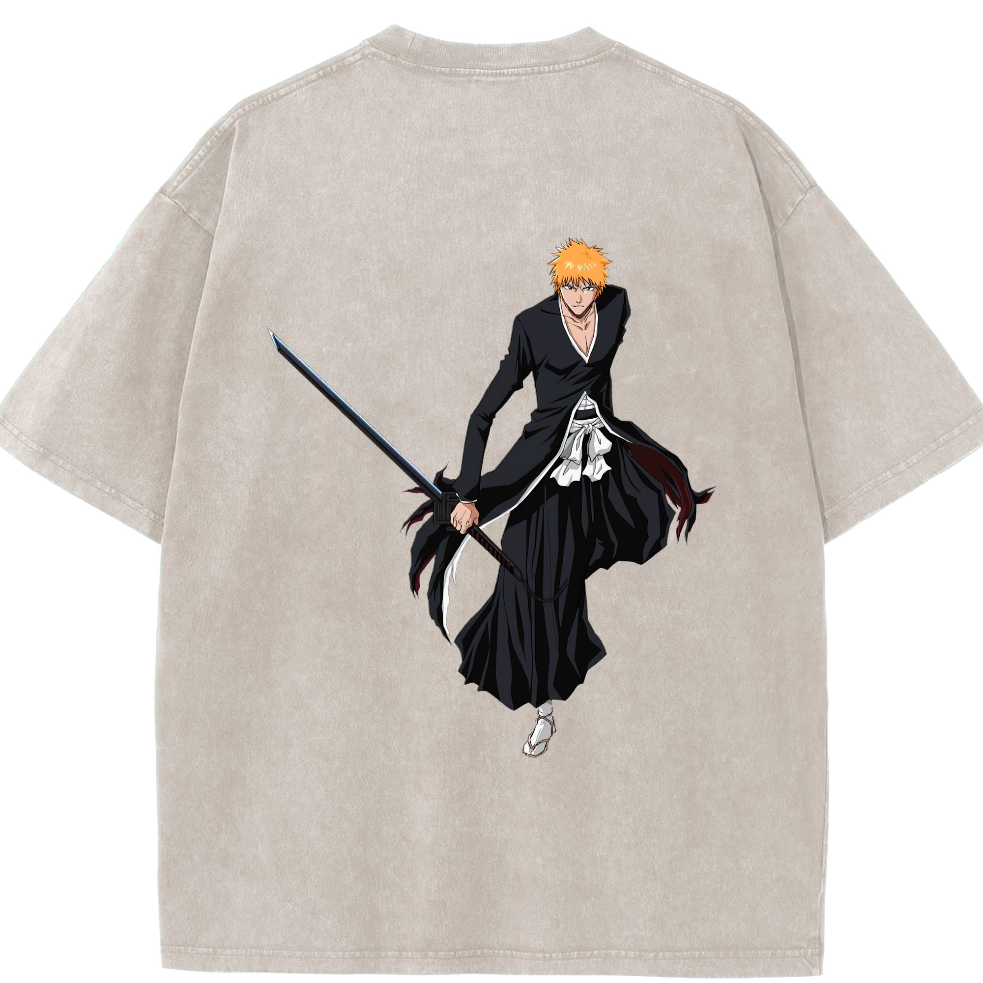 （画像用） ブリーチ 黒崎一護（くろさき いちご）BLEACH Kurosaki Ichigo 綿100% ヴィンテージ風 半袖Tシャツ（背面プリント）