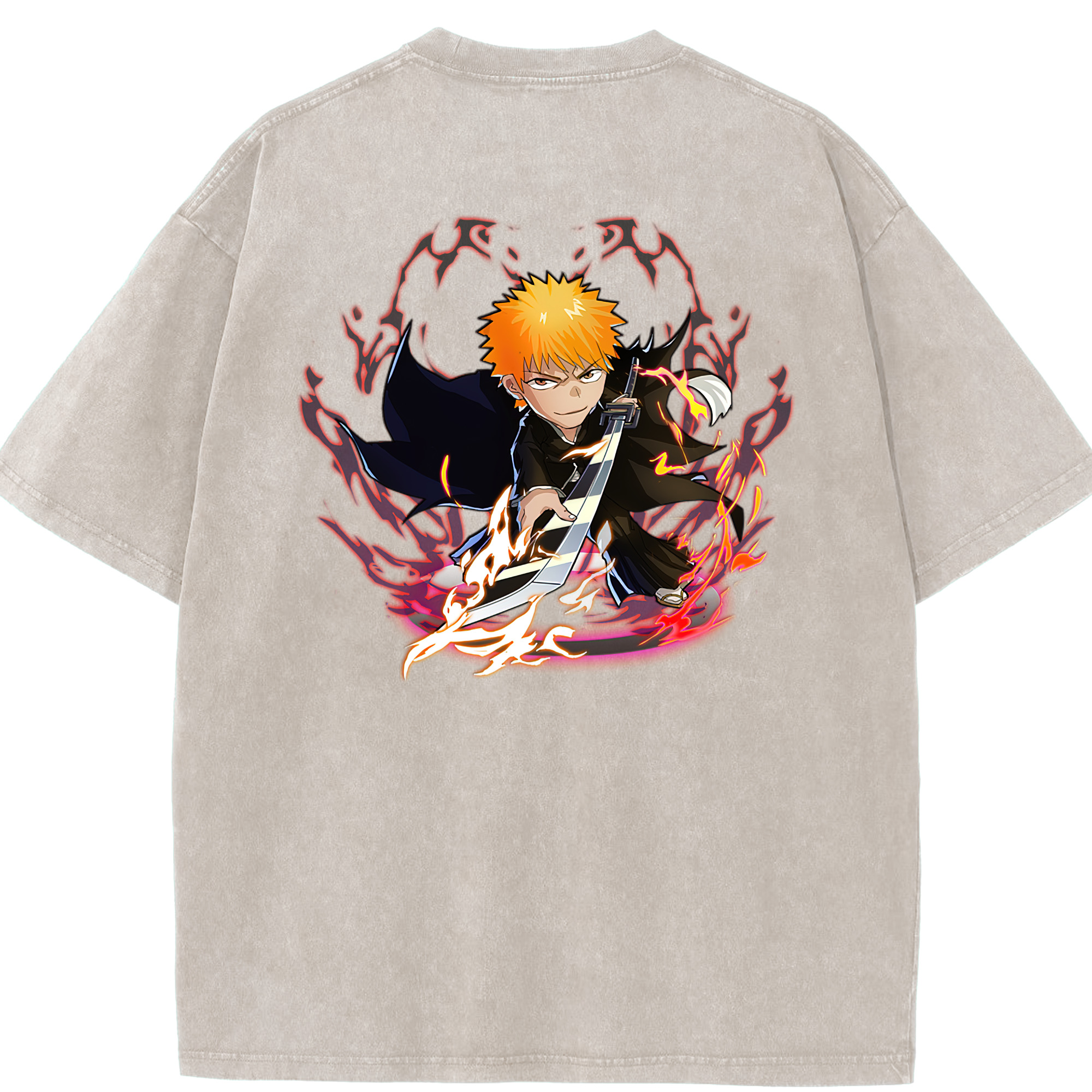（画像用） ブリーチ 黒崎一護（くろさき いちご）BLEACH Kurosaki Ichigo 綿100% ヴィンテージ風 半袖Tシャツ（背面プリント）