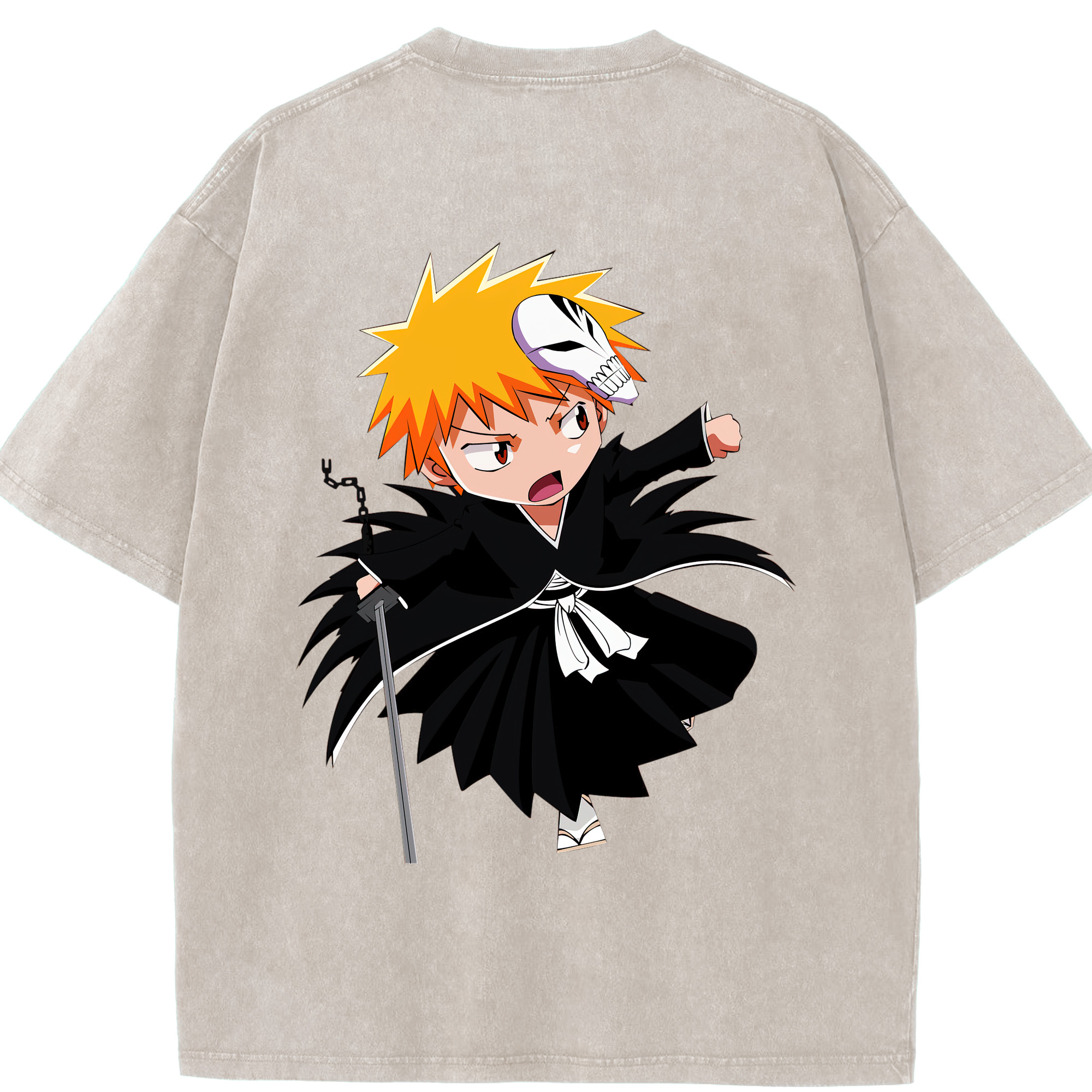 （画像用） ブリーチ 黒崎一護（くろさき いちご）BLEACH Kurosaki Ichigo 綿100% ヴィンテージ風 半袖Tシャツ（背面プリント）