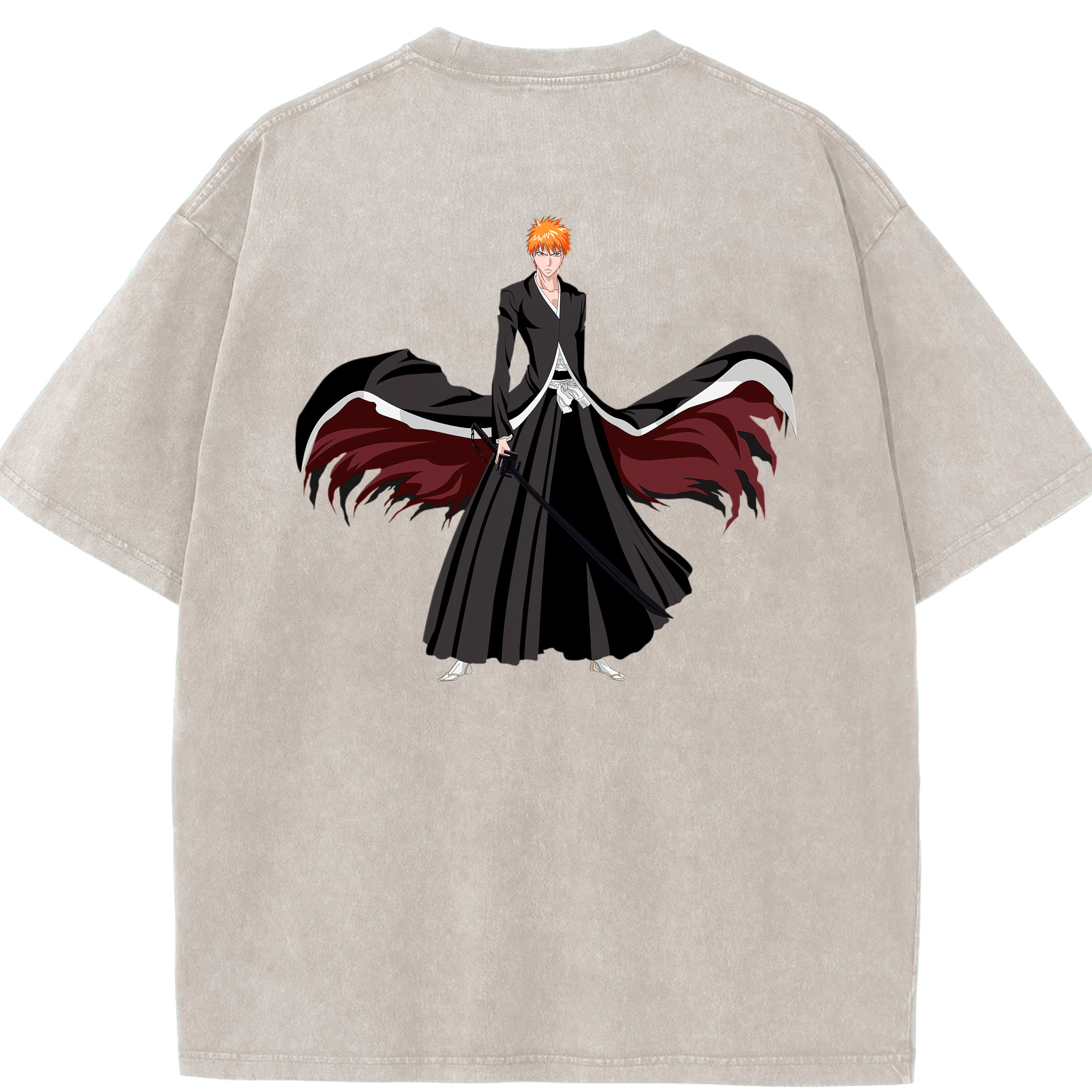 （画像用） ブリーチ 黒崎一護（くろさき いちご）BLEACH Kurosaki Ichigo 綿100% ヴィンテージ風 半袖Tシャツ（背面プリント）