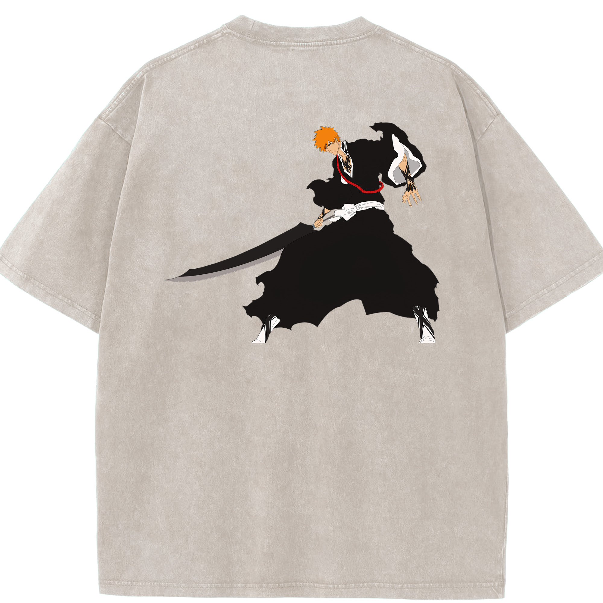 （画像用） ブリーチ 黒崎一護（くろさき いちご）BLEACH Kurosaki Ichigo 綿100% ヴィンテージ風 半袖Tシャツ（背面プリント）