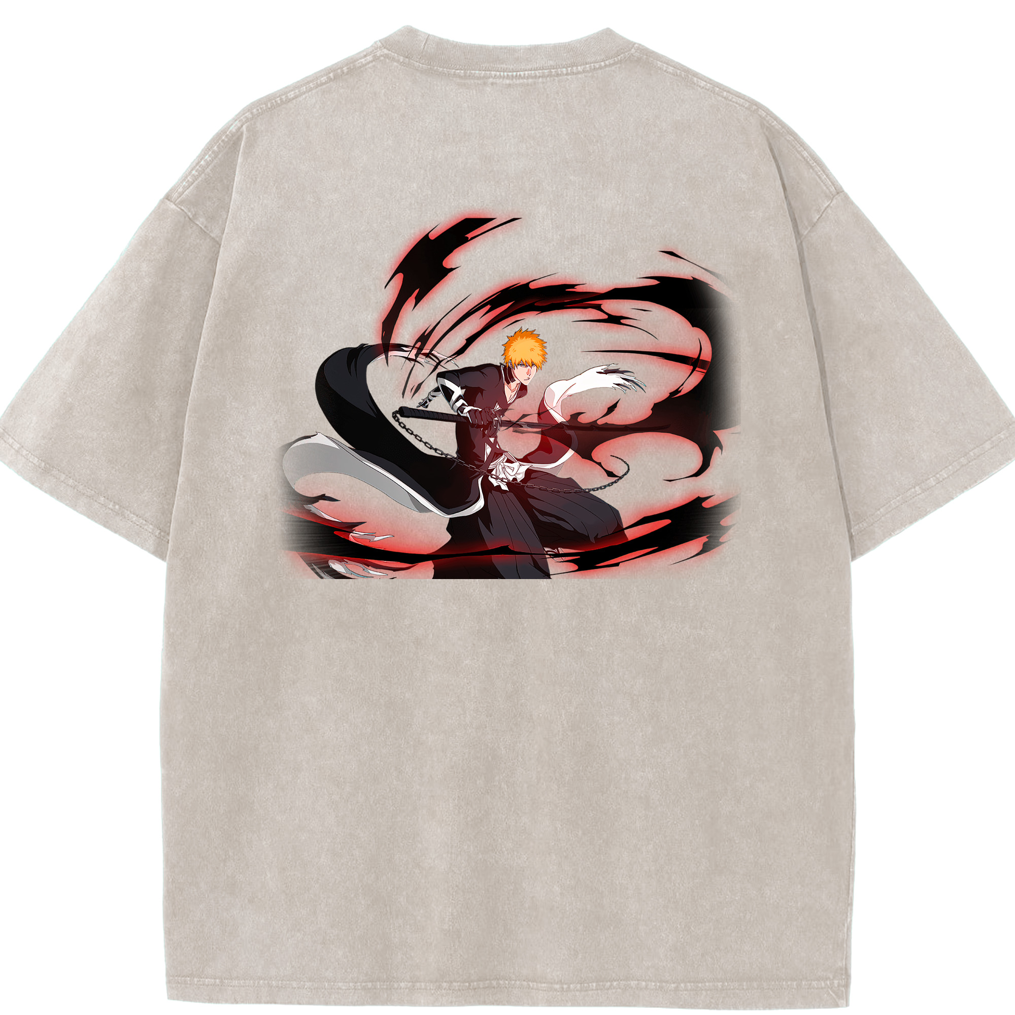 （画像用） ブリーチ 黒崎一護（くろさき いちご）BLEACH Kurosaki Ichigo 綿100% ヴィンテージ風 半袖Tシャツ（背面プリント）