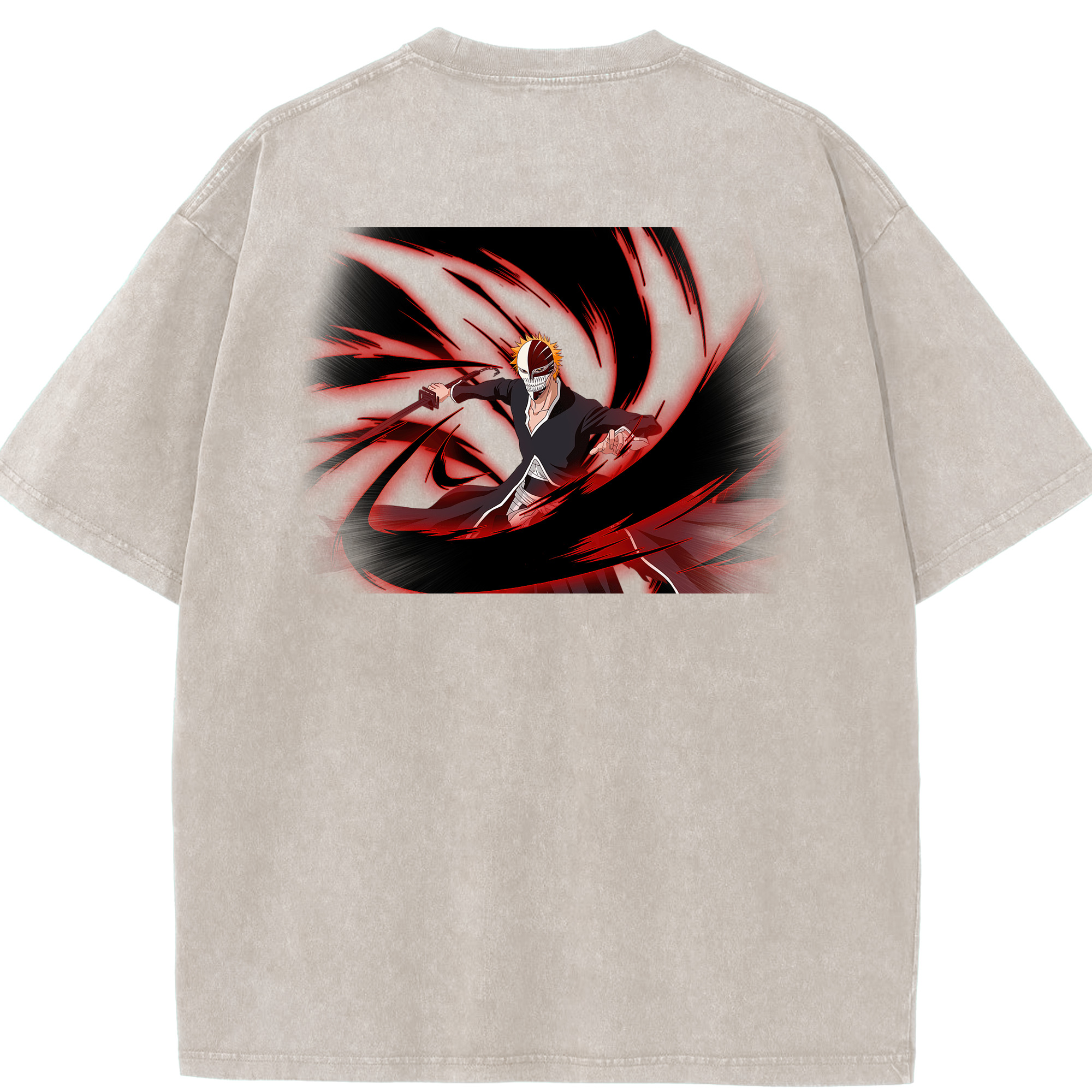 （画像用） ブリーチ 黒崎一護（くろさき いちご）BLEACH Kurosaki Ichigo 綿100% ヴィンテージ風 半袖Tシャツ（背面プリント）