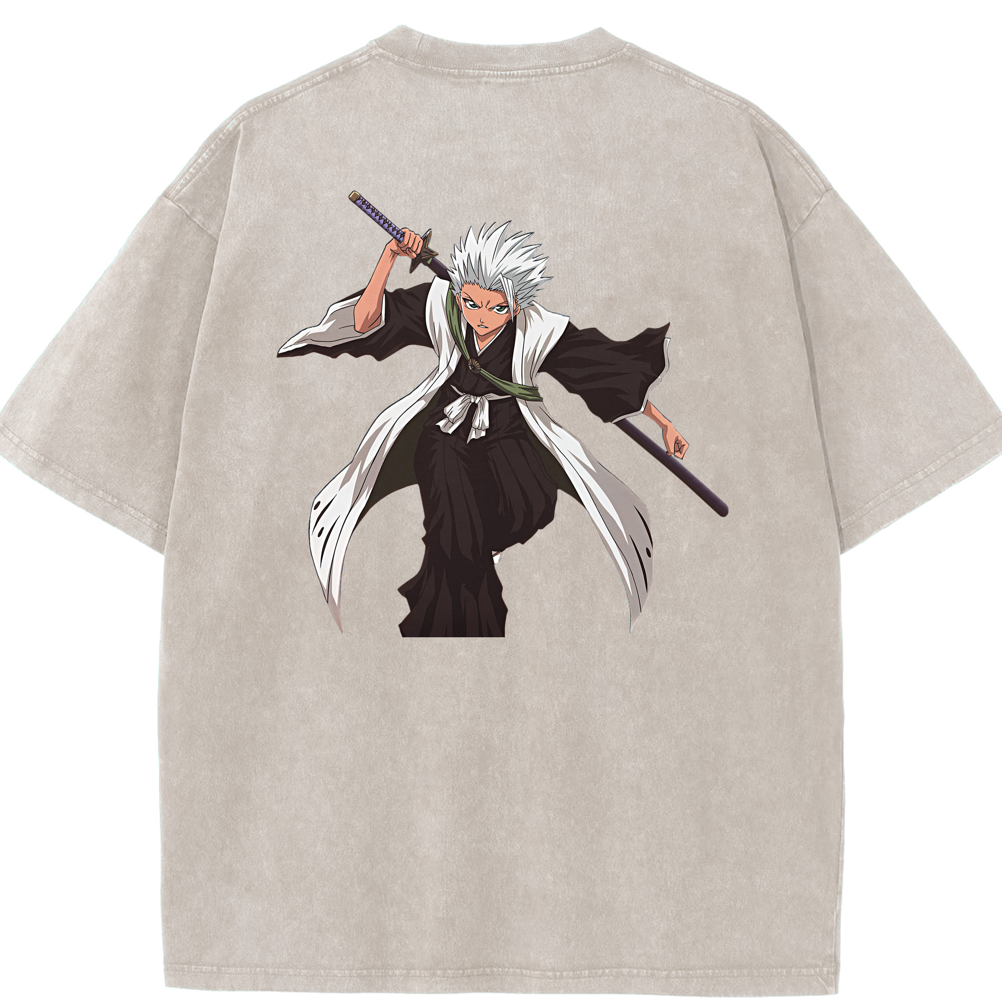 （画像用） ブリーチ 日番谷冬獅郎（ひつがや とうしろう） BLEACH Hitsugaya Toushirou 綿100% ヴィンテージ風 半袖Tシャツ（背面プリント）