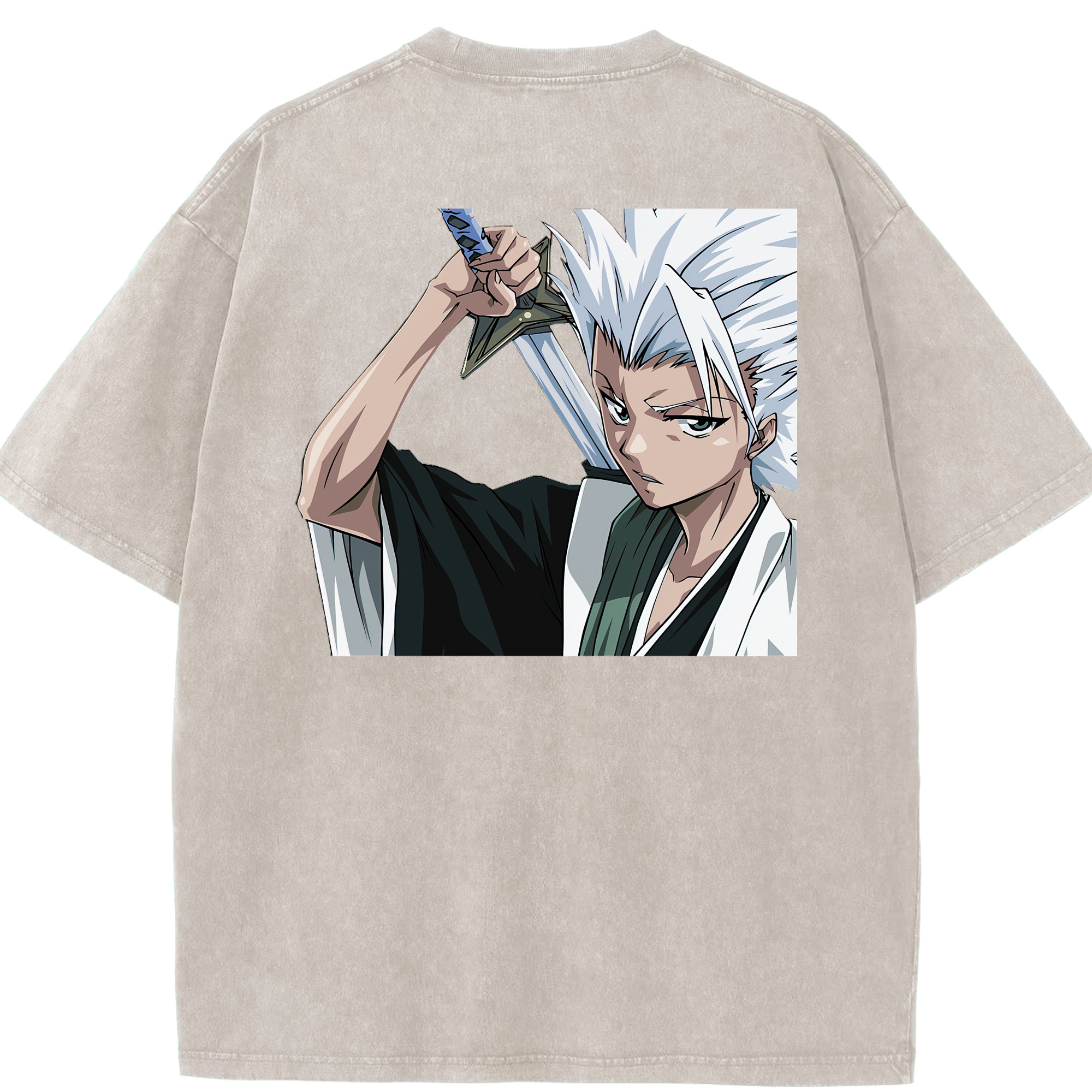 （画像用） ブリーチ 日番谷冬獅郎（ひつがや とうしろう） BLEACH Hitsugaya Toushirou 綿100% ヴィンテージ風 半袖Tシャツ（背面プリント）
