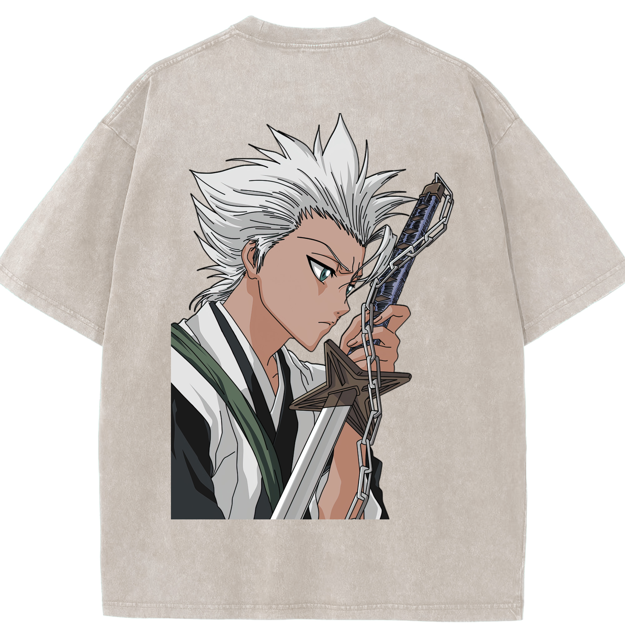 （画像用） ブリーチ 日番谷冬獅郎（ひつがや とうしろう） BLEACH Hitsugaya Toushirou 綿100% ヴィンテージ風 半袖Tシャツ（背面プリント）
