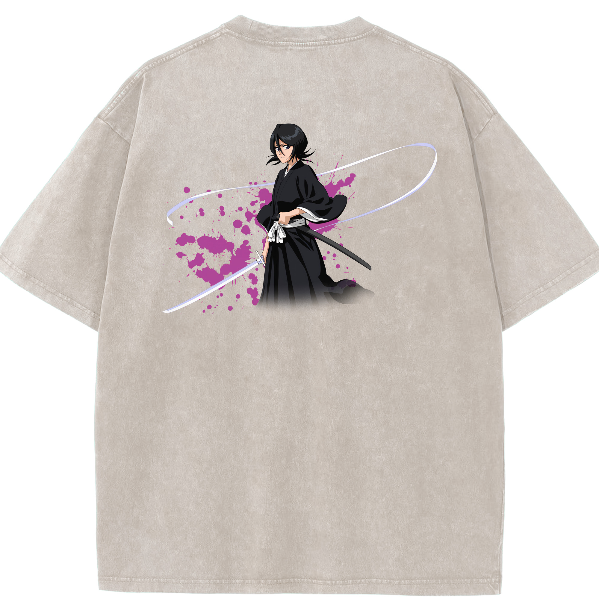 （画像用） ブリーチ 朽木ルキア BLEACH Kuchiki Rukia 綿100% ヴィンテージ風 半袖Tシャツ（背面プリント）