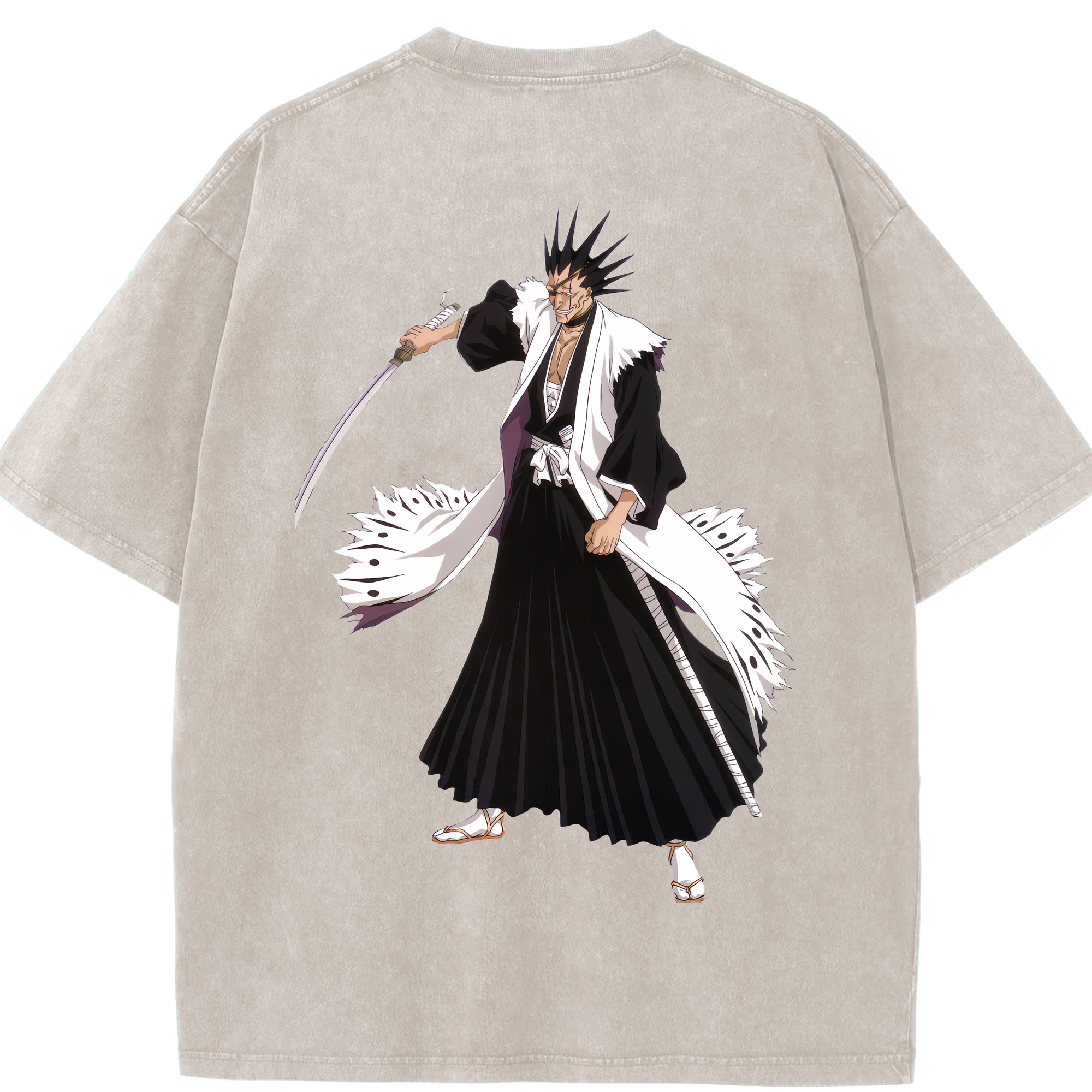 （画像用） ブリーチ ざらき けんぱち BLEACH Zaraki Kenpachi 綿100% ヴィンテージ風 半袖Tシャツ（背面プリント）