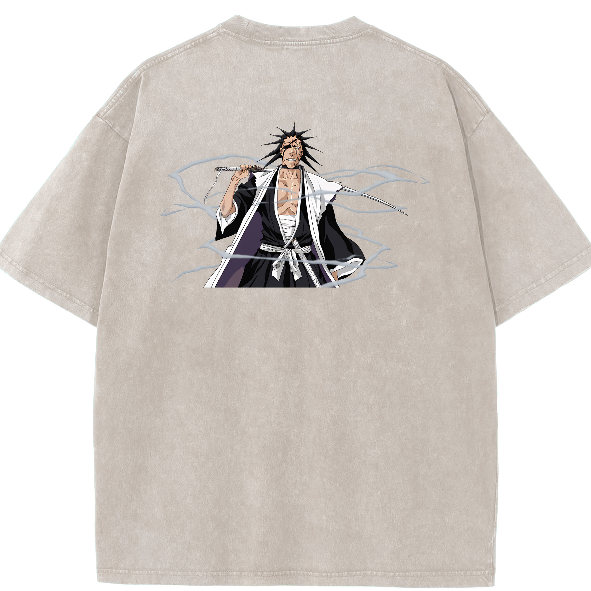 （画像用） ブリーチ ざらき けんぱち BLEACH Zaraki Kenpachi 綿100% ヴィンテージ風 半袖Tシャツ（背面プリント）