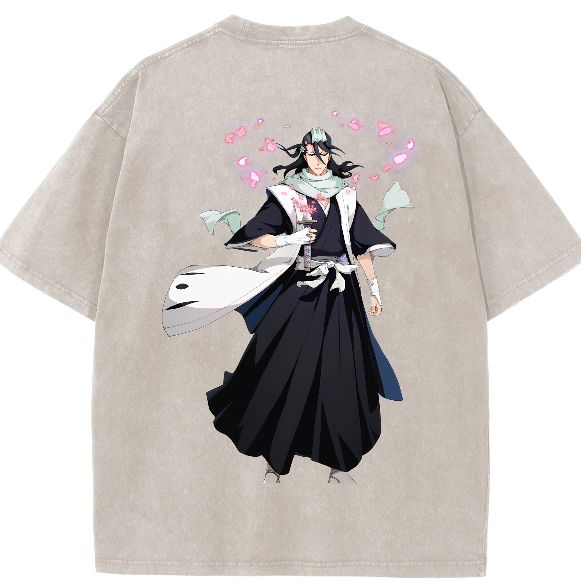 （画像用） ブリーチ くちき びゃくや BLEACH Kuchiki Byakuya 綿100% ヴィンテージ風 半袖Tシャツ（背面プリント）