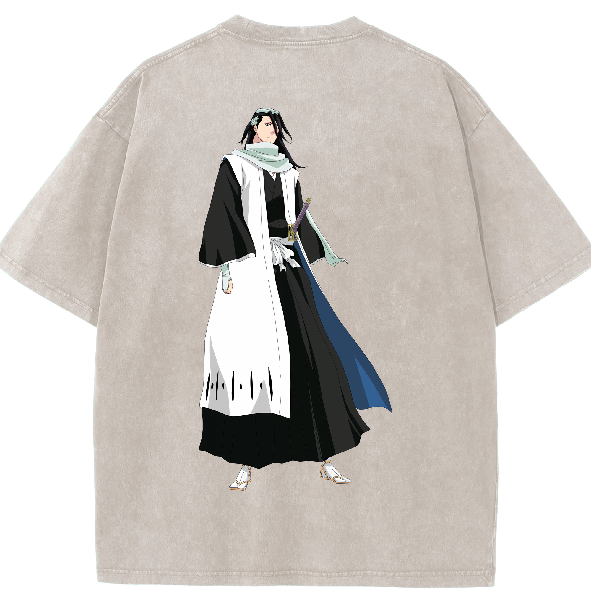 （画像用） ブリーチ くちき びゃくや BLEACH Kuchiki Byakuya 綿100% ヴィンテージ風 半袖Tシャツ（背面プリント）