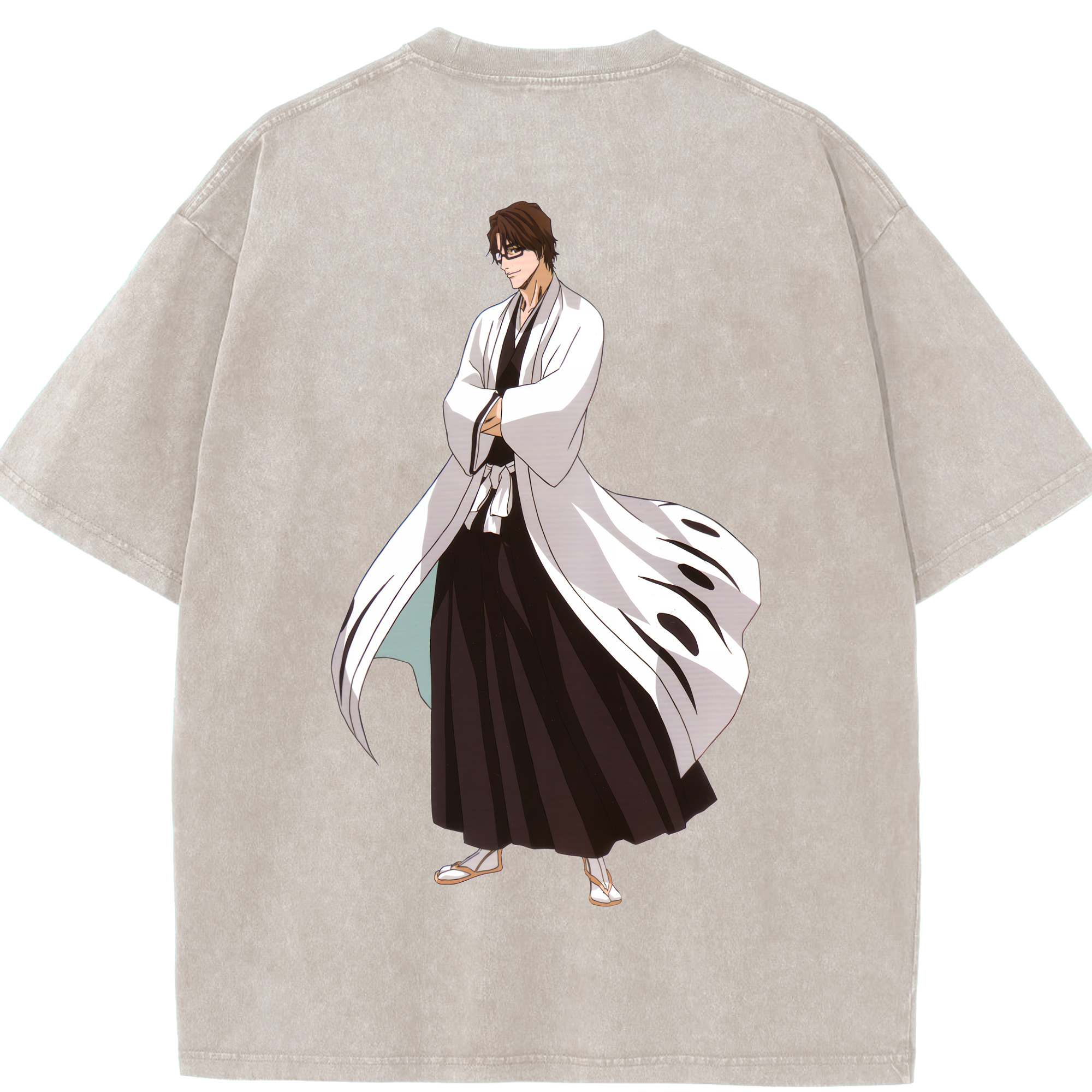 （画像用） ブリーチ 藍染 惣右介（あいぜん そうすけ） BLEACH Aizen Sousuke 綿100% ヴィンテージ風 半袖Tシャツ（背面プリント）