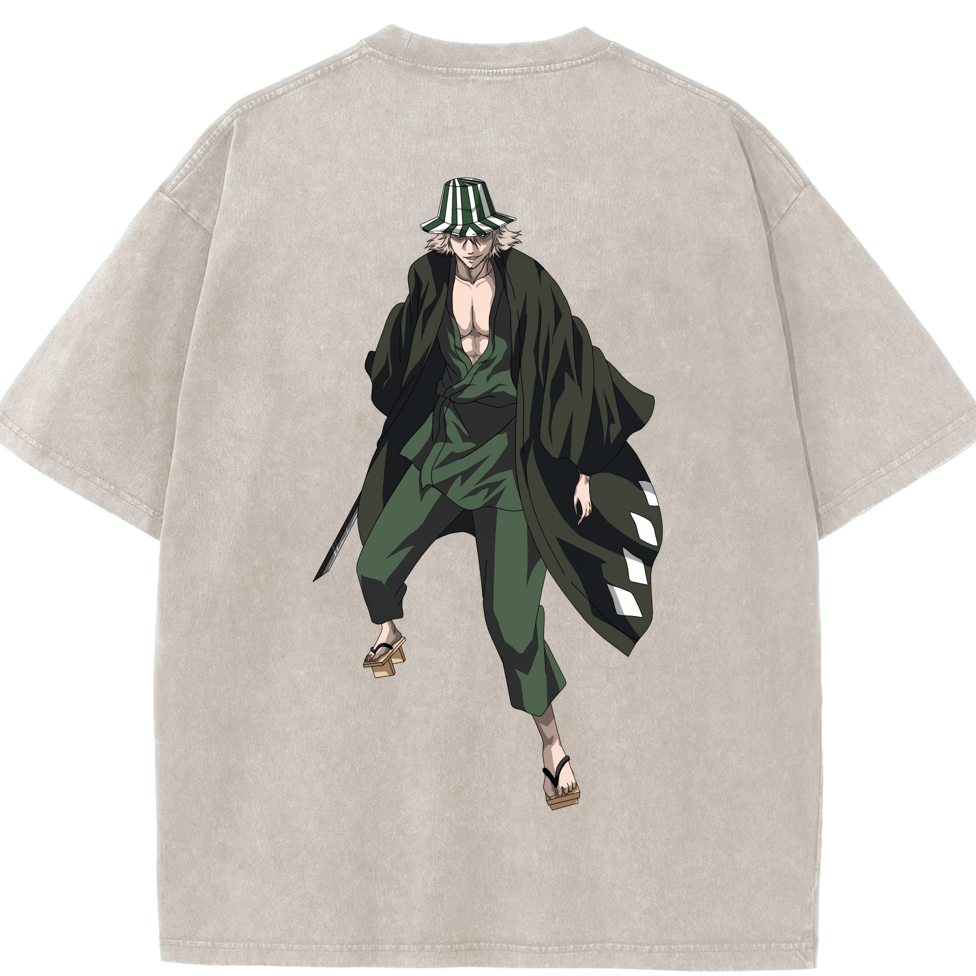 （画像用） "ブリーチ 浦原 喜助（うらはら きすけ） BLEACH Urahara Kisuke " 綿100% ヴィンテージ風 半袖Tシャツ（背面プリント）
