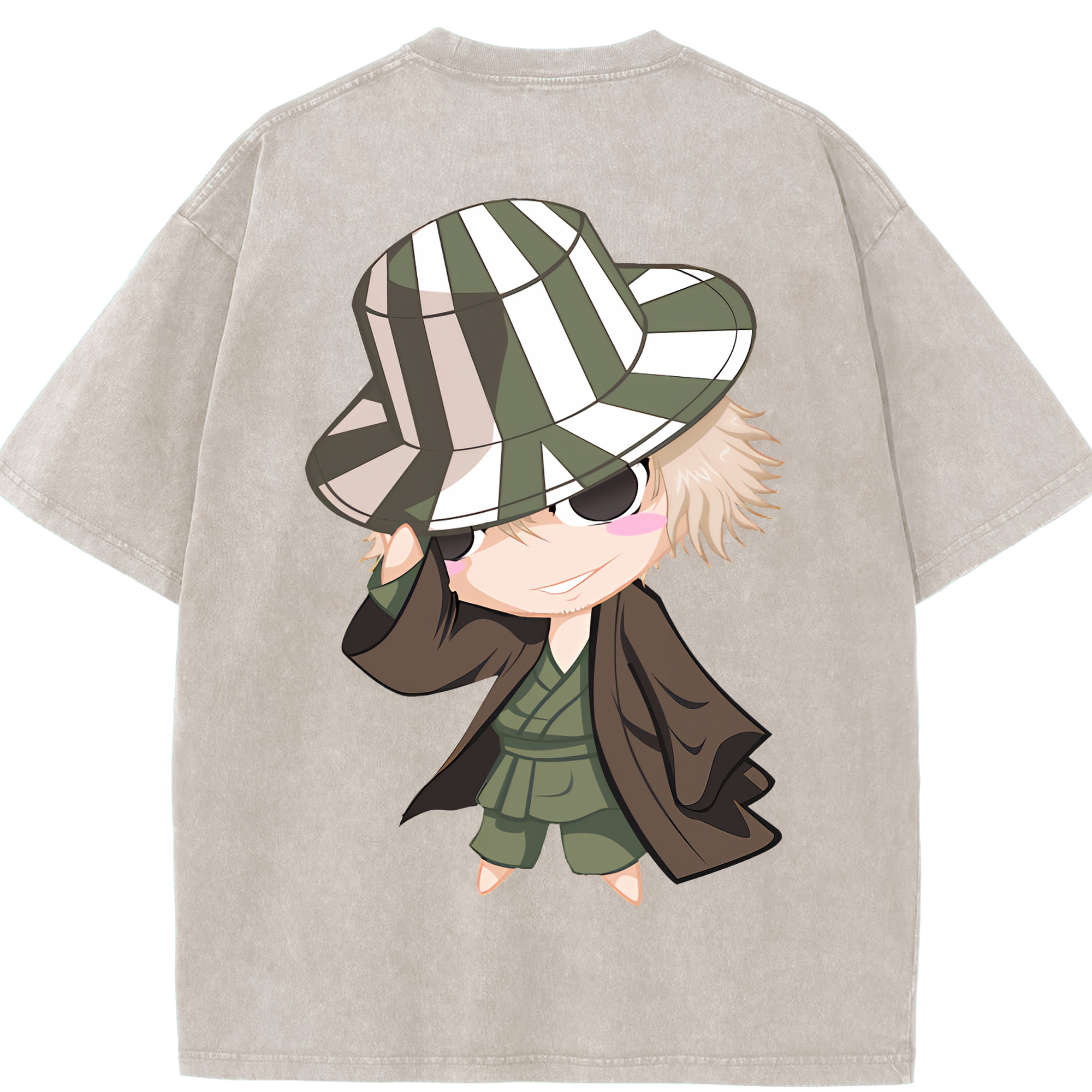 （画像用） "ブリーチ 浦原 喜助（うらはら きすけ） BLEACH Urahara Kisuke " 綿100% ヴィンテージ風 半袖Tシャツ（背面プリント）