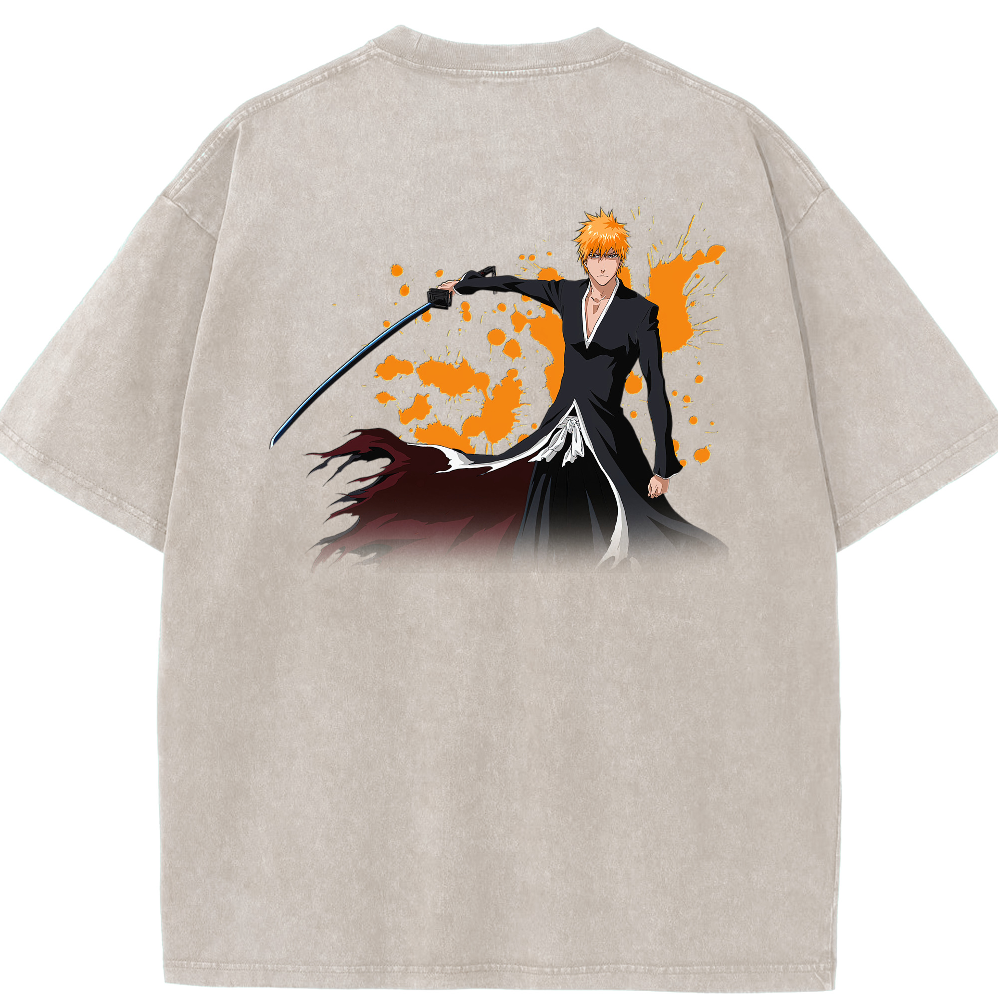 （画像用） ブリーチ 黒崎一護（くろさき いちご）BLEACH Kurosaki Ichigo 綿100% ヴィンテージ風 半袖Tシャツ（背面プリント）