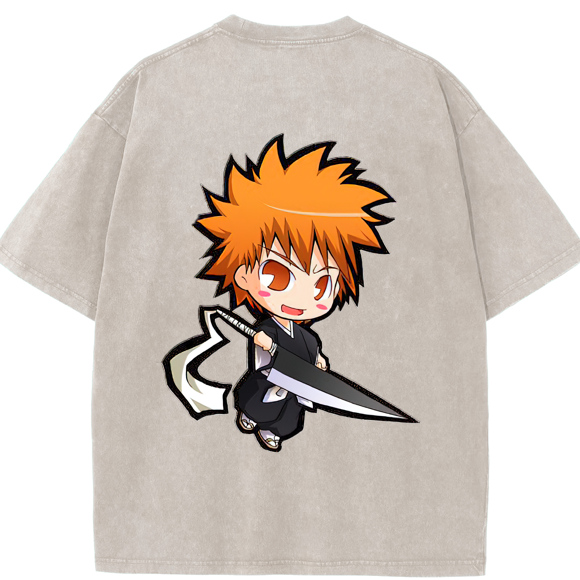 （画像用） ブリーチ 黒崎一護（くろさき いちご）BLEACH Kurosaki Ichigo 綿100% ヴィンテージ風 半袖Tシャツ（背面プリント）