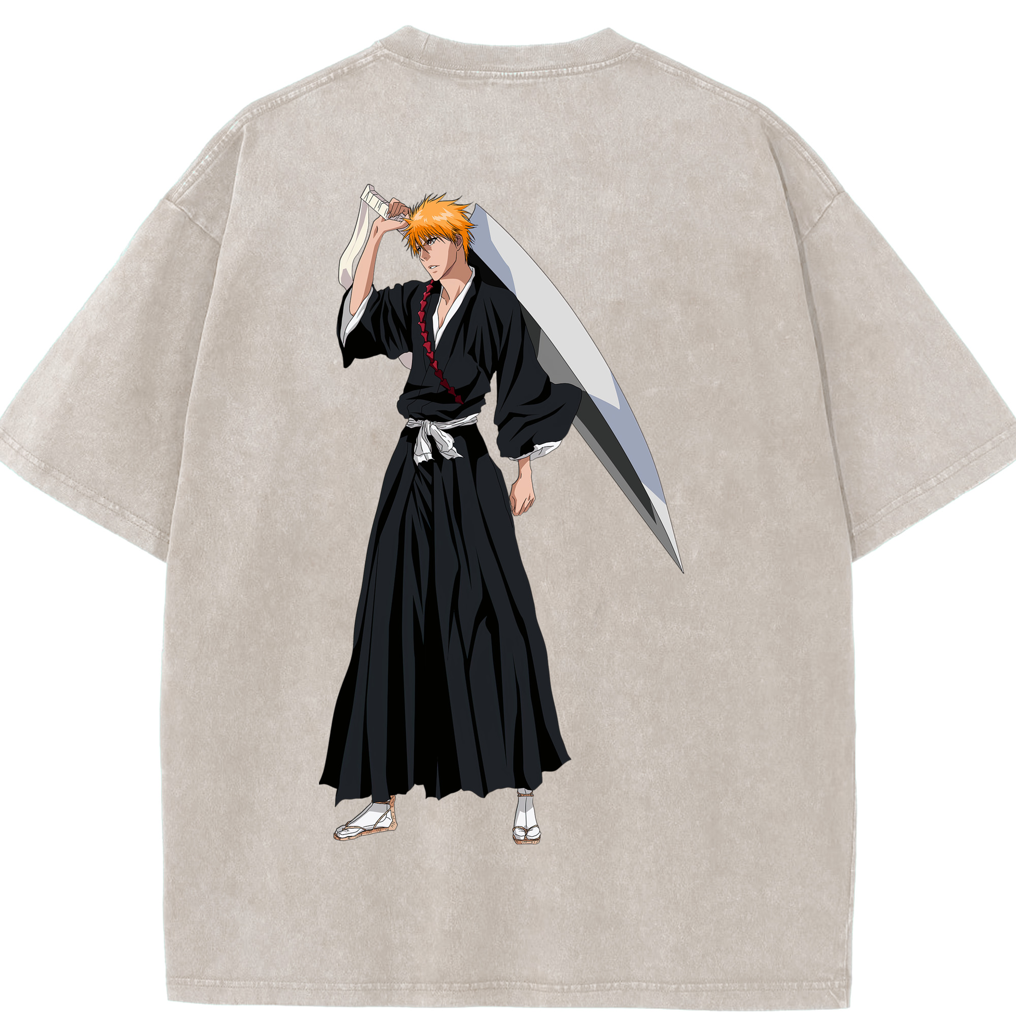 （画像用） ブリーチ 黒崎一護（くろさき いちご）BLEACH Kurosaki Ichigo 綿100% ヴィンテージ風 半袖Tシャツ（背面プリント）