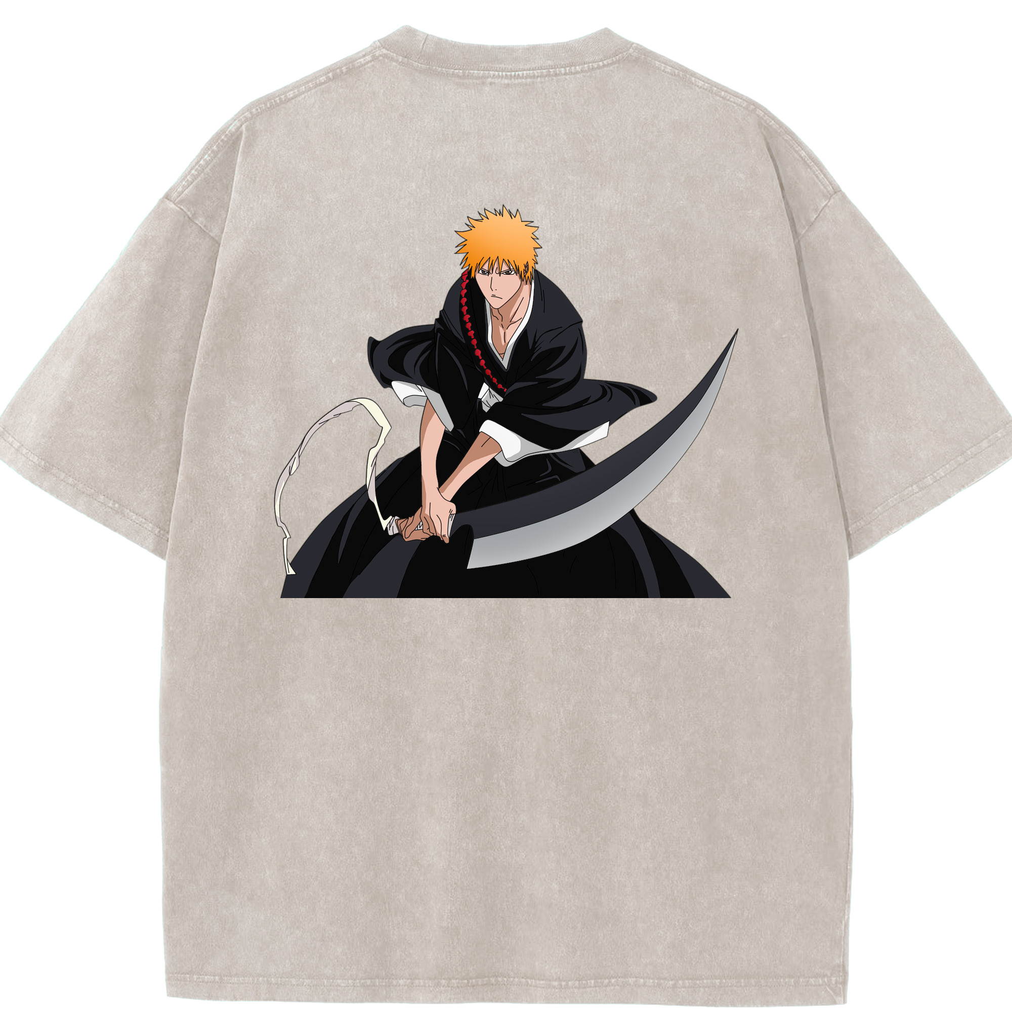 （画像用） ブリーチ 黒崎一護（くろさき いちご）BLEACH Kurosaki Ichigo 綿100% ヴィンテージ風 半袖Tシャツ（背面プリント）