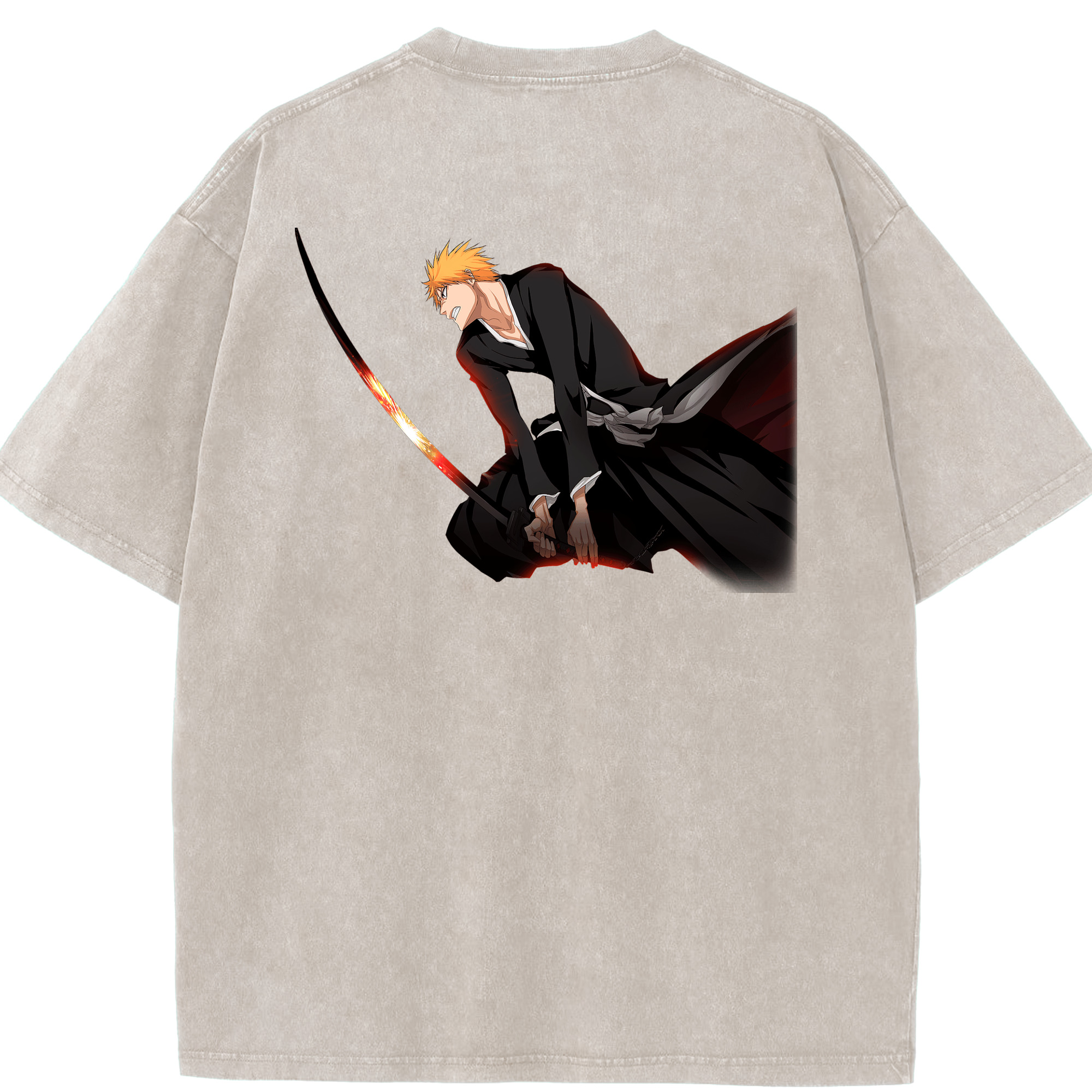 （画像用） ブリーチ 黒崎一護（くろさき いちご）BLEACH Kurosaki Ichigo 綿100% ヴィンテージ風 半袖Tシャツ（背面プリント）