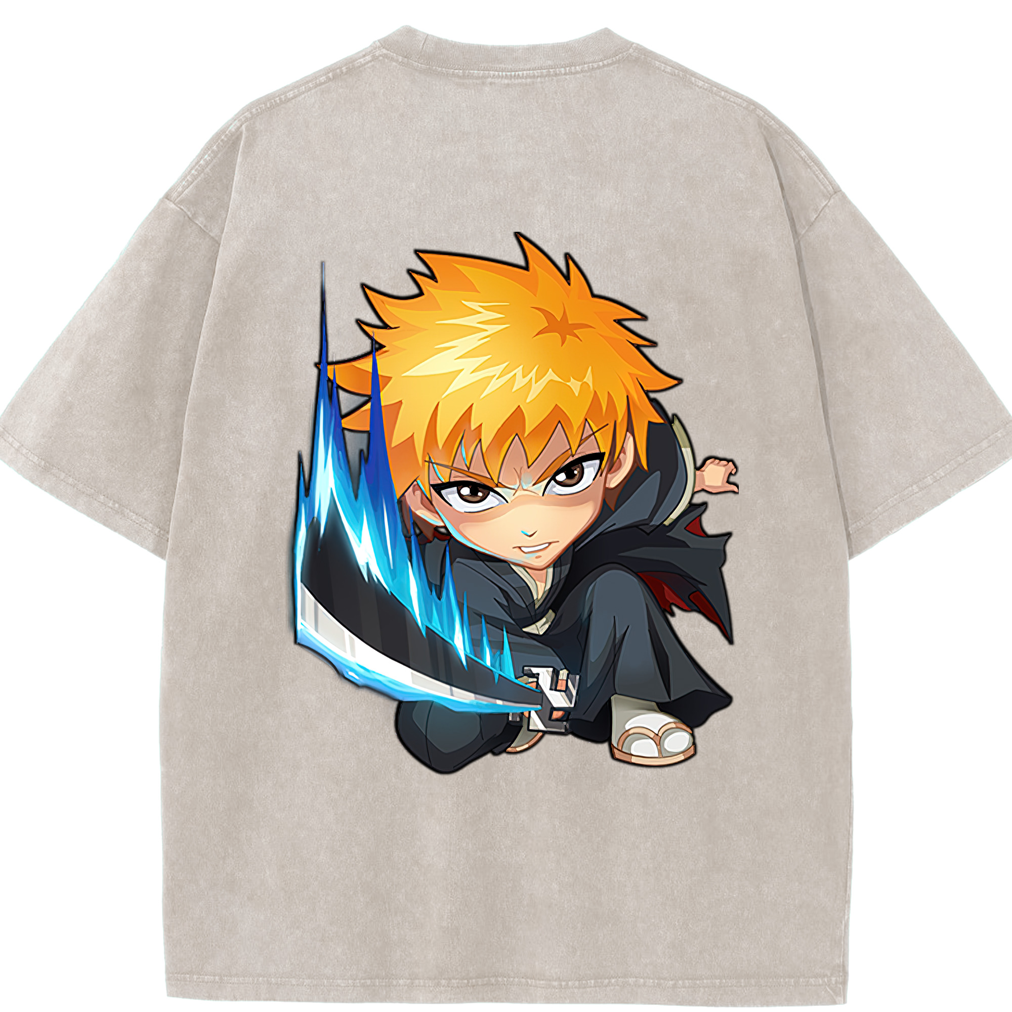 （画像用） ブリーチ 黒崎一護（くろさき いちご）BLEACH Kurosaki Ichigo 綿100% ヴィンテージ風 半袖Tシャツ（背面プリント）