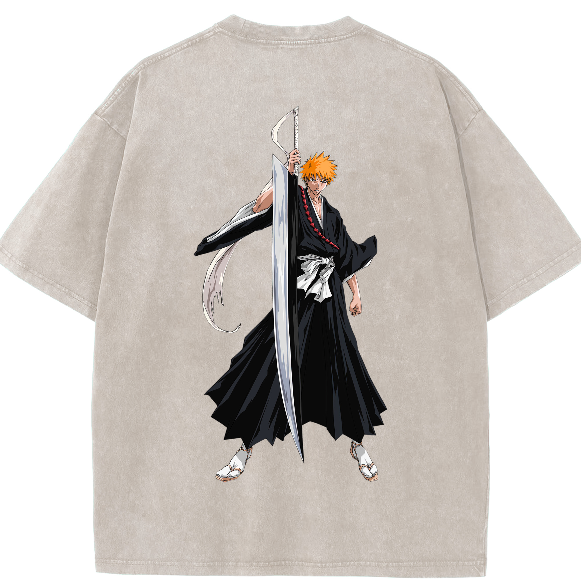 （画像用） ブリーチ 黒崎一護（くろさき いちご）BLEACH Kurosaki Ichigo 綿100% ヴィンテージ風 半袖Tシャツ（背面プリント）