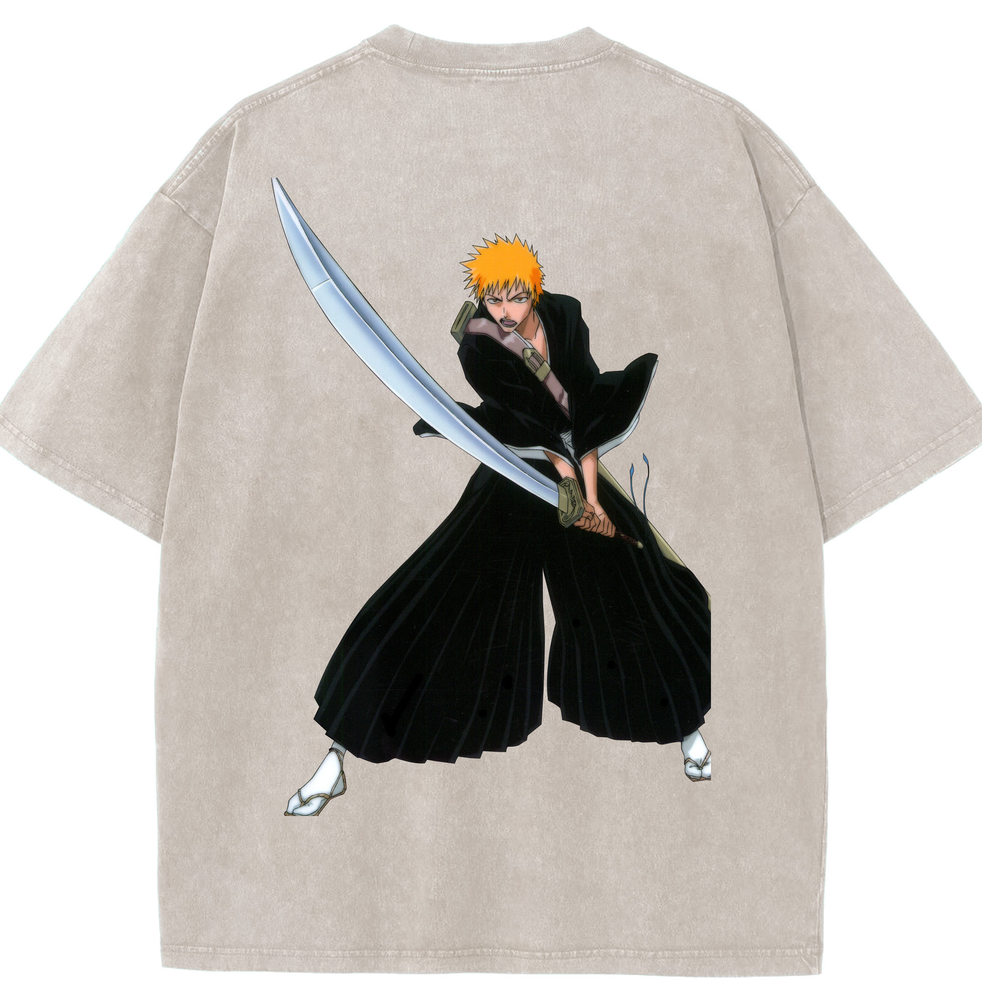 （画像用） ブリーチ 黒崎一護（くろさき いちご）BLEACH Kurosaki Ichigo 綿100% ヴィンテージ風 半袖Tシャツ（背面プリント）