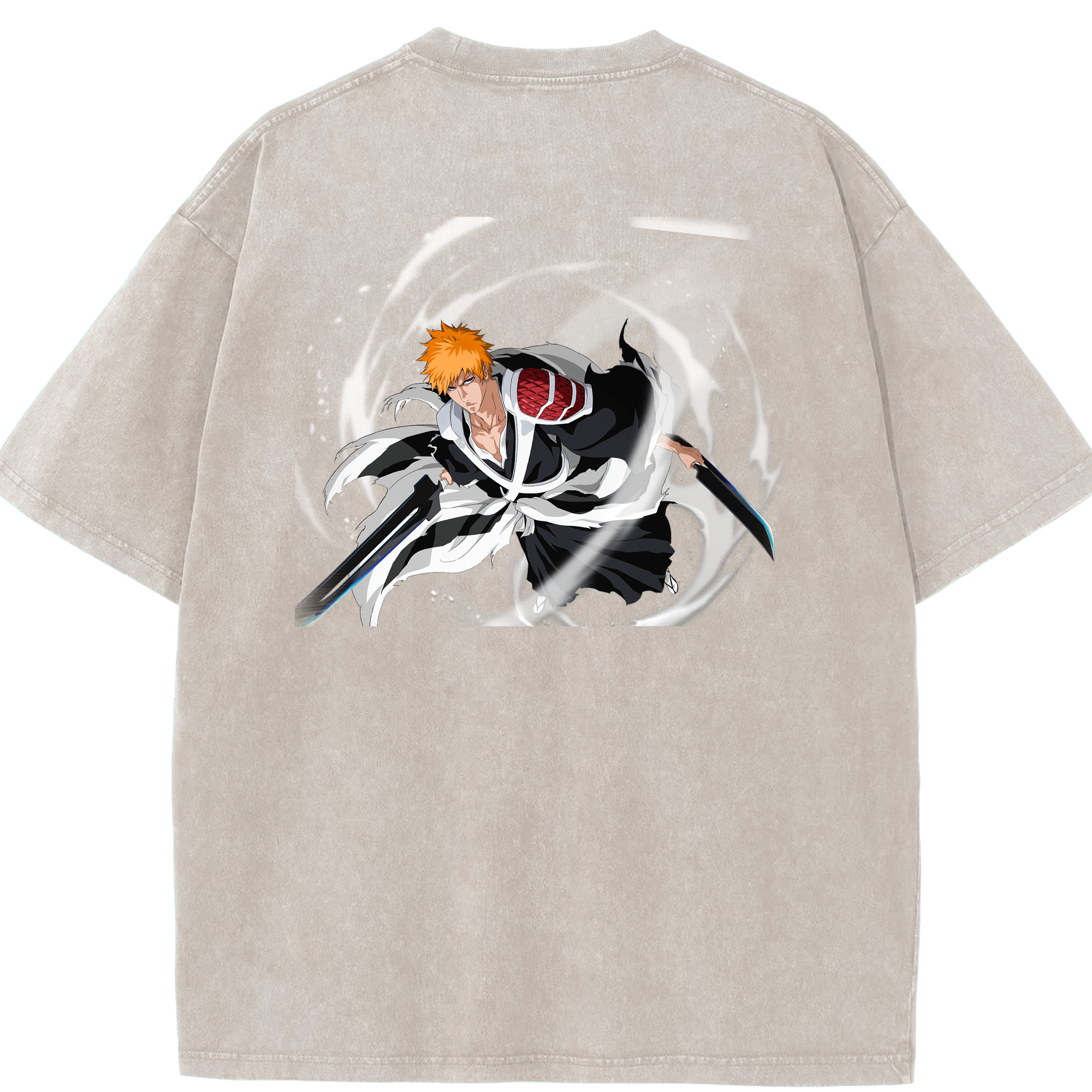 （画像用） ブリーチ 黒崎一護（くろさき いちご）BLEACH Kurosaki Ichigo 綿100% ヴィンテージ風 半袖Tシャツ（背面プリント）