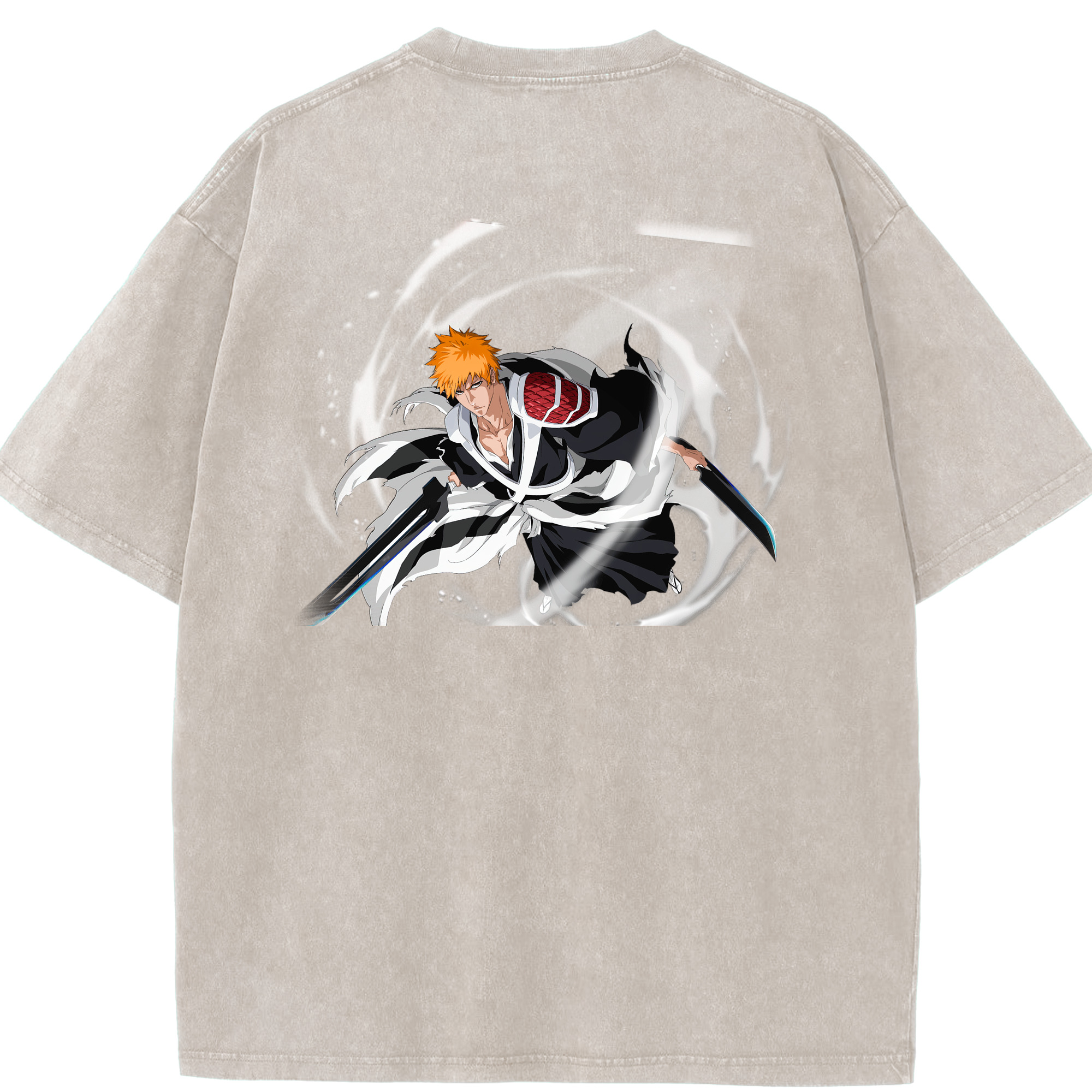 （画像用） ブリーチ 黒崎一護（くろさき いちご）BLEACH Kurosaki Ichigo 綿100% ヴィンテージ風 半袖Tシャツ（背面プリント）