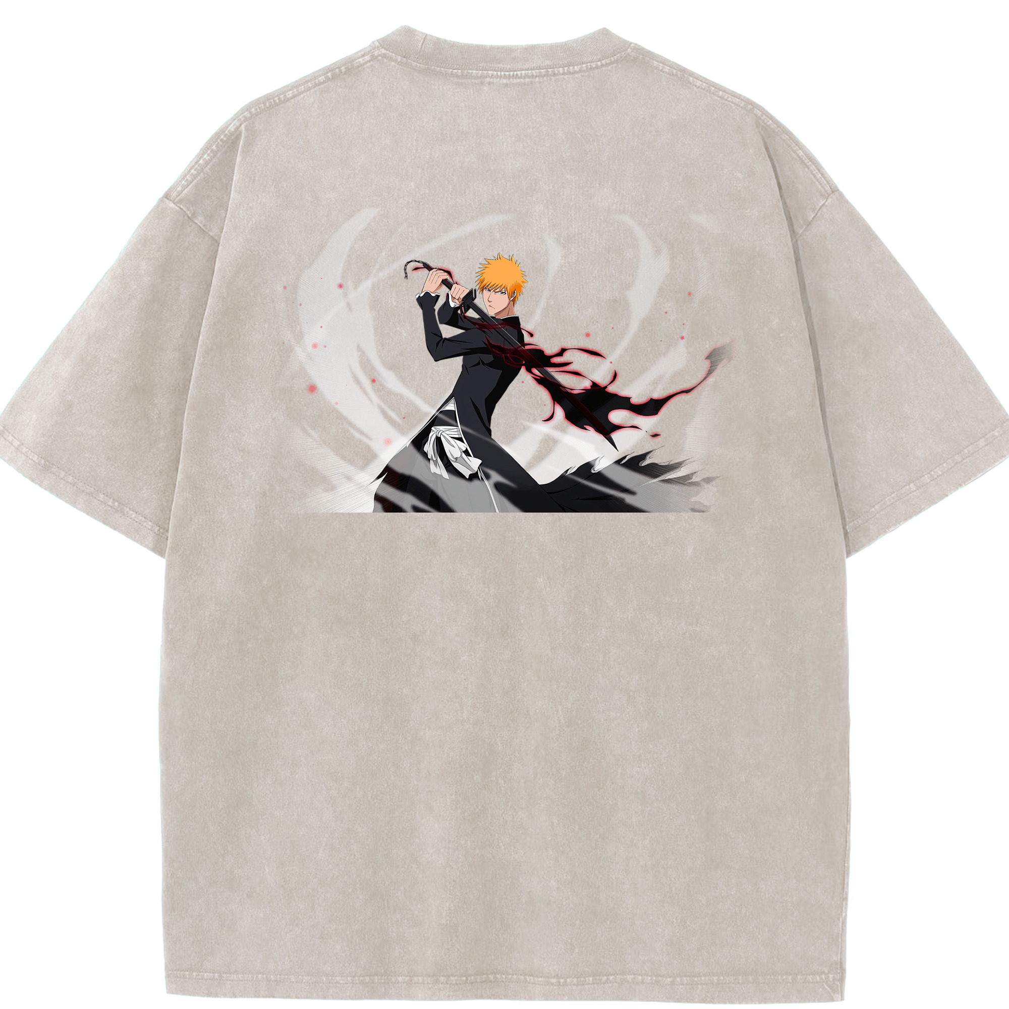 （画像用） ブリーチ 黒崎一護（くろさき いちご）BLEACH Kurosaki Ichigo 綿100% ヴィンテージ風 半袖Tシャツ（背面プリント）