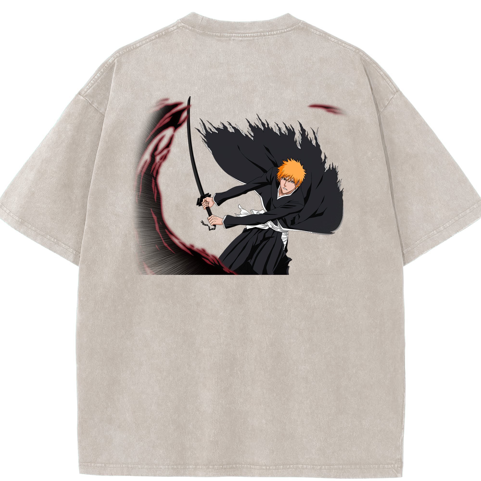 （画像用） ブリーチ 黒崎一護（くろさき いちご）BLEACH Kurosaki Ichigo 綿100% ヴィンテージ風 半袖Tシャツ（背面プリント）