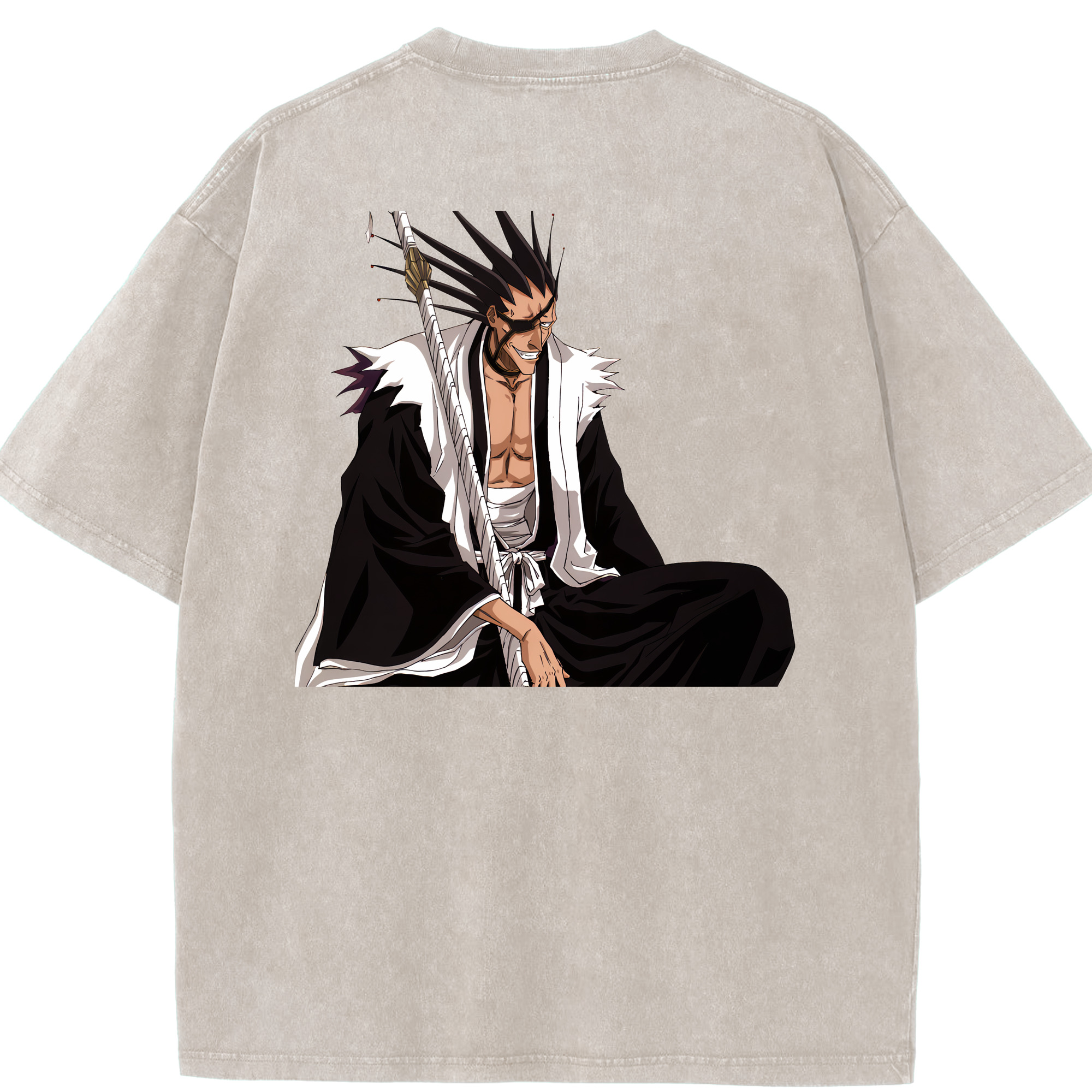 （画像用） ブリーチ ざらき けんぱち BLEACH Zaraki Kenpachi 綿100% ヴィンテージ風 半袖Tシャツ（背面プリント）