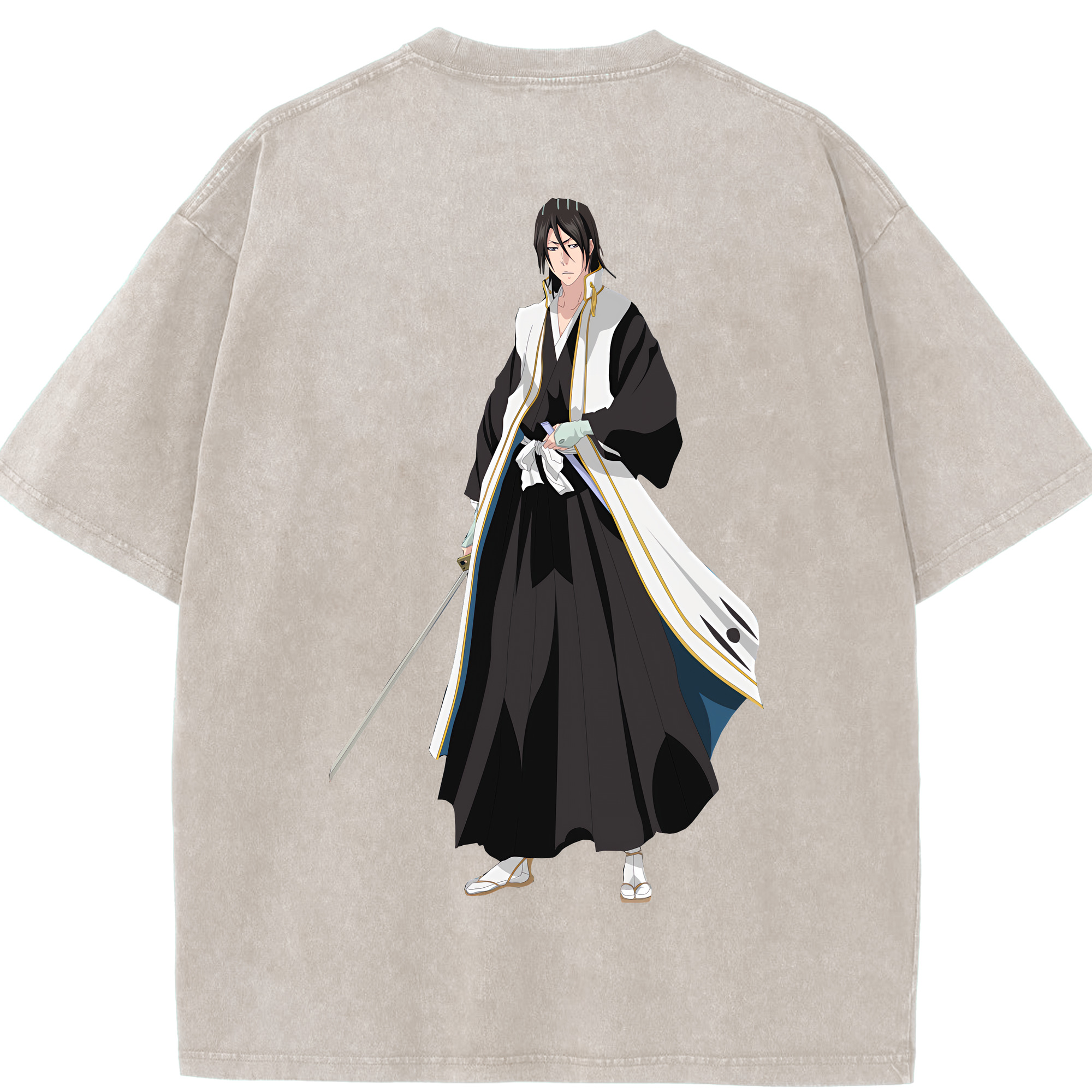 （画像用） ブリーチ くちき びゃくや BLEACH Kuchiki Byakuya 綿100% ヴィンテージ風 半袖Tシャツ（背面プリント）