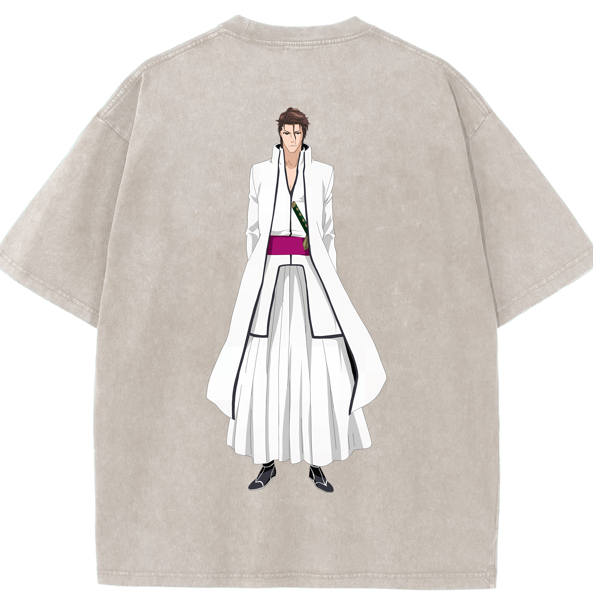 （画像用） ブリーチ 藍染 惣右介（あいぜん そうすけ） BLEACH Aizen Sousuke 綿100% ヴィンテージ風 半袖Tシャツ（背面プリント）