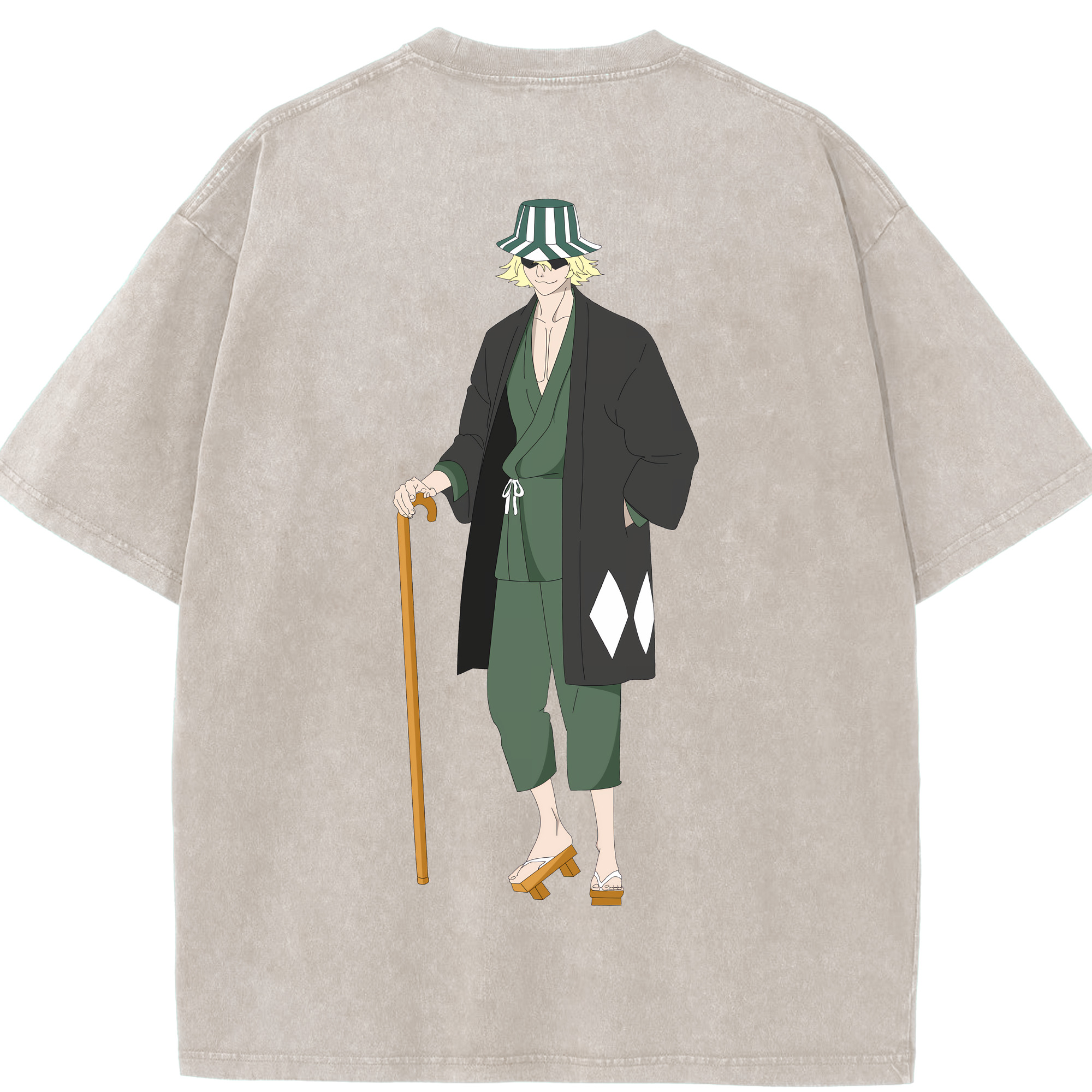（画像用） "ブリーチ 浦原 喜助（うらはら きすけ） BLEACH Urahara Kisuke " 綿100% ヴィンテージ風 半袖Tシャツ（背面プリント）