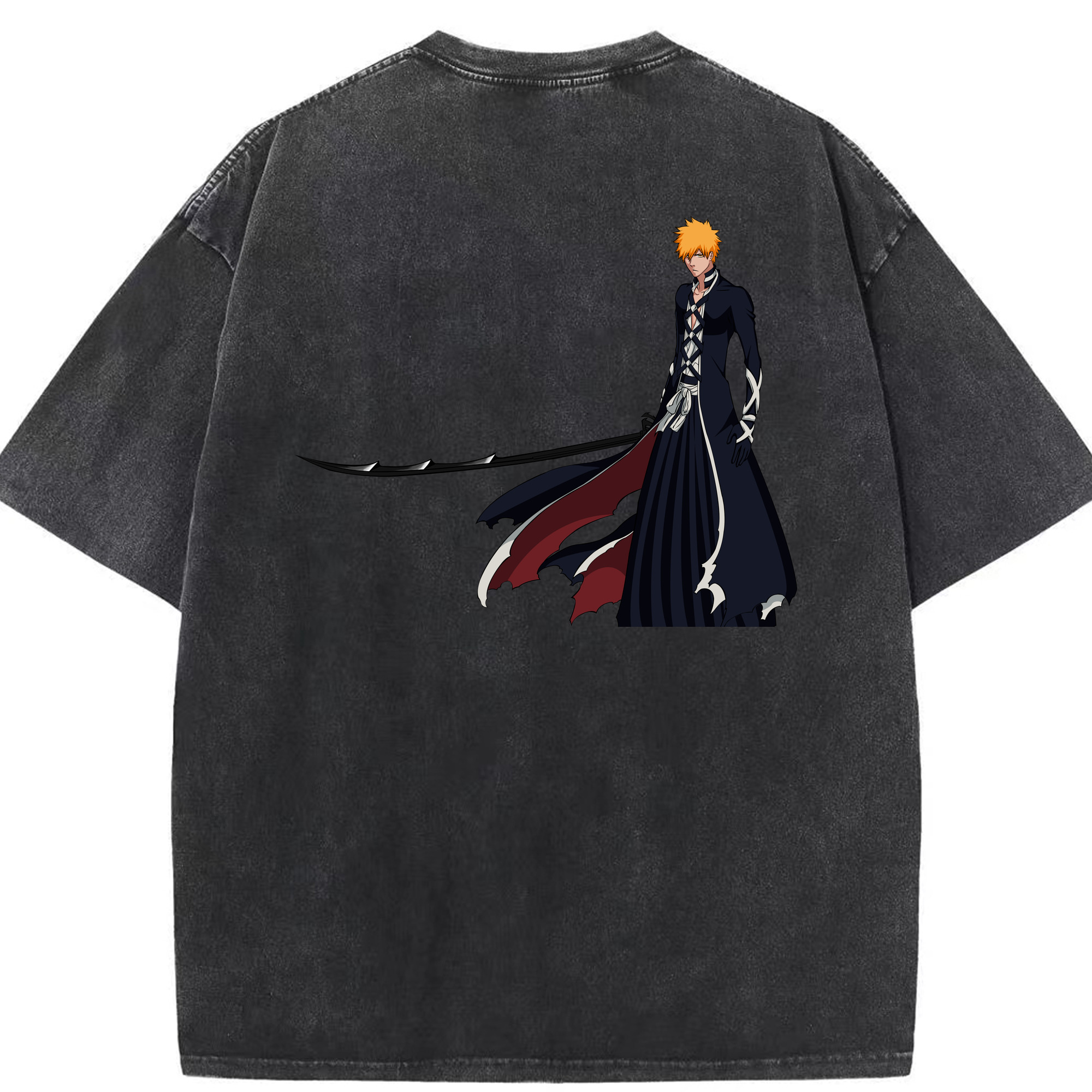 （画像用） ブリーチ 黒崎一護（くろさき いちご）BLEACH Kurosaki Ichigo 綿100% ヴィンテージ風 半袖Tシャツ（背面プリント）