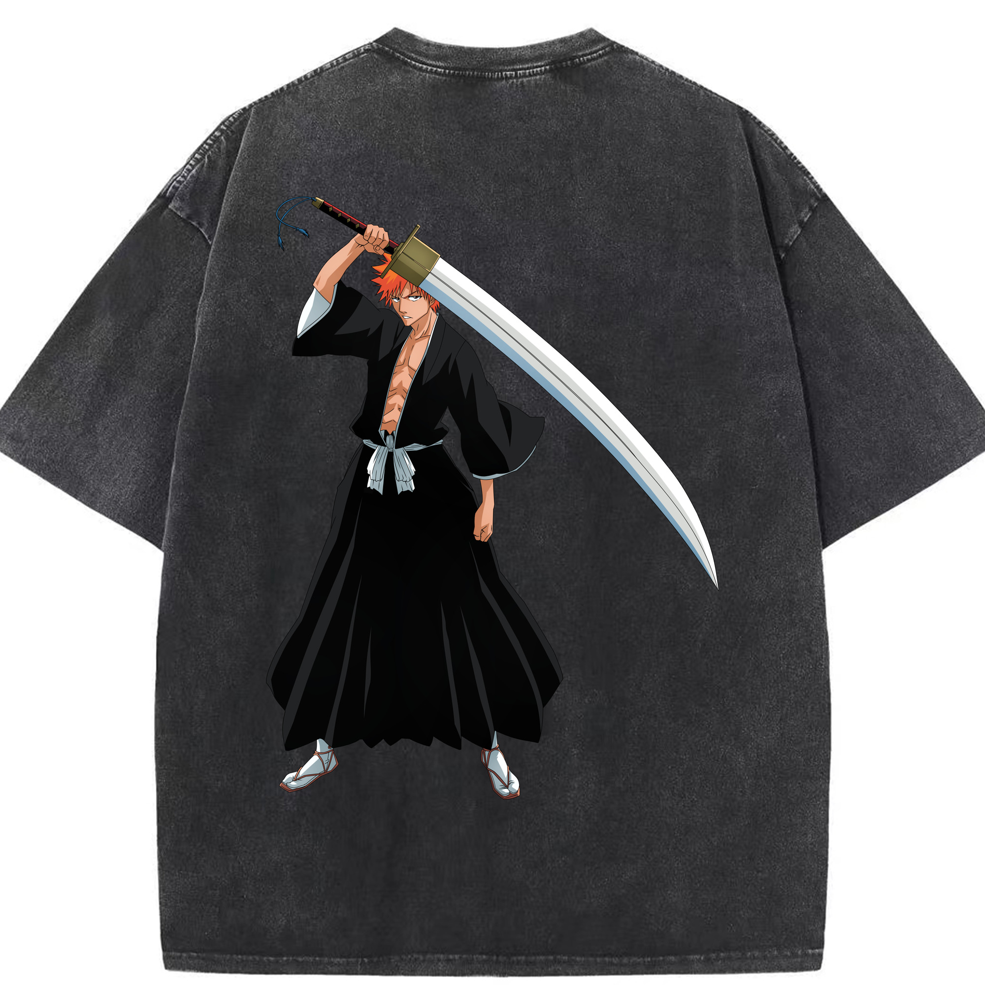 （画像用） ブリーチ 黒崎一護（くろさき いちご）BLEACH Kurosaki Ichigo 綿100% ヴィンテージ風 半袖Tシャツ（背面プリント）