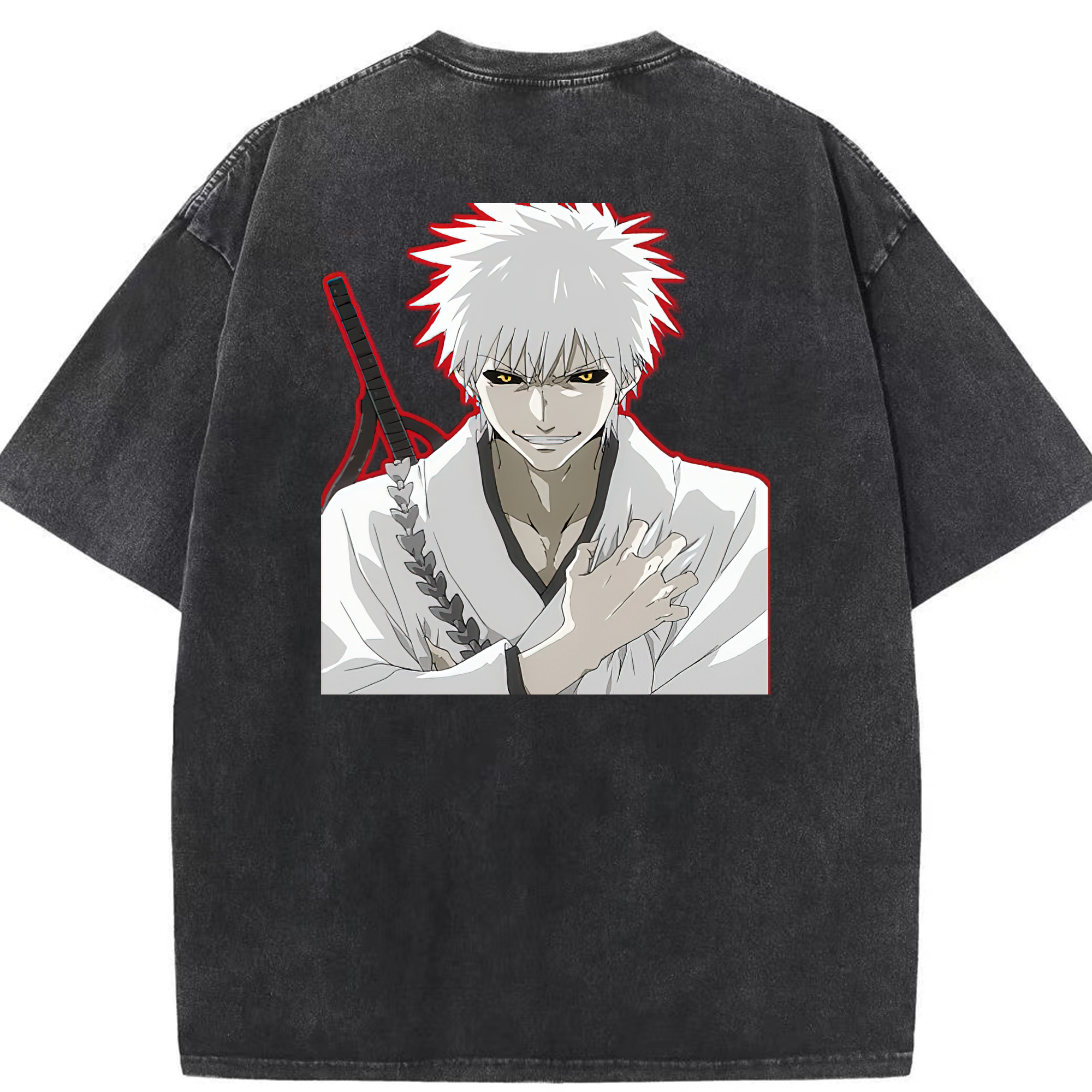 （画像用） ブリーチ 黒崎一護（くろさき いちご）BLEACH Kurosaki Ichigo 綿100% ヴィンテージ風 半袖Tシャツ（背面プリント）