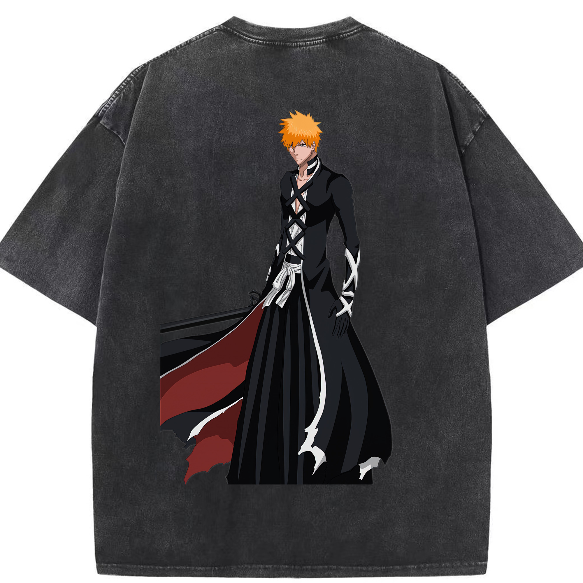 （画像用） ブリーチ 黒崎一護（くろさき いちご）BLEACH Kurosaki Ichigo 綿100% ヴィンテージ風 半袖Tシャツ（背面プリント）