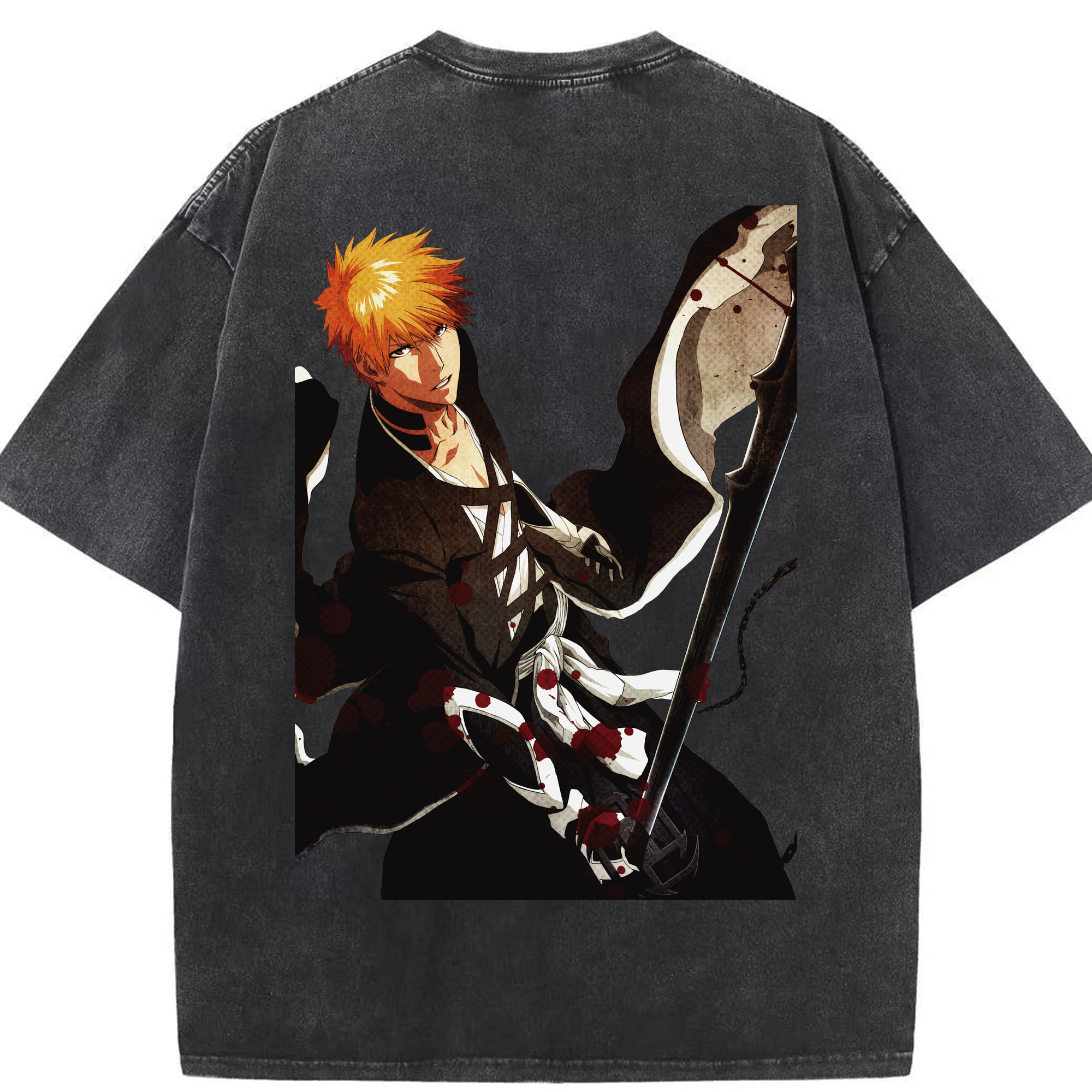（画像用） ブリーチ 黒崎一護（くろさき いちご）BLEACH Kurosaki Ichigo 綿100% ヴィンテージ風 半袖Tシャツ（背面プリント）
