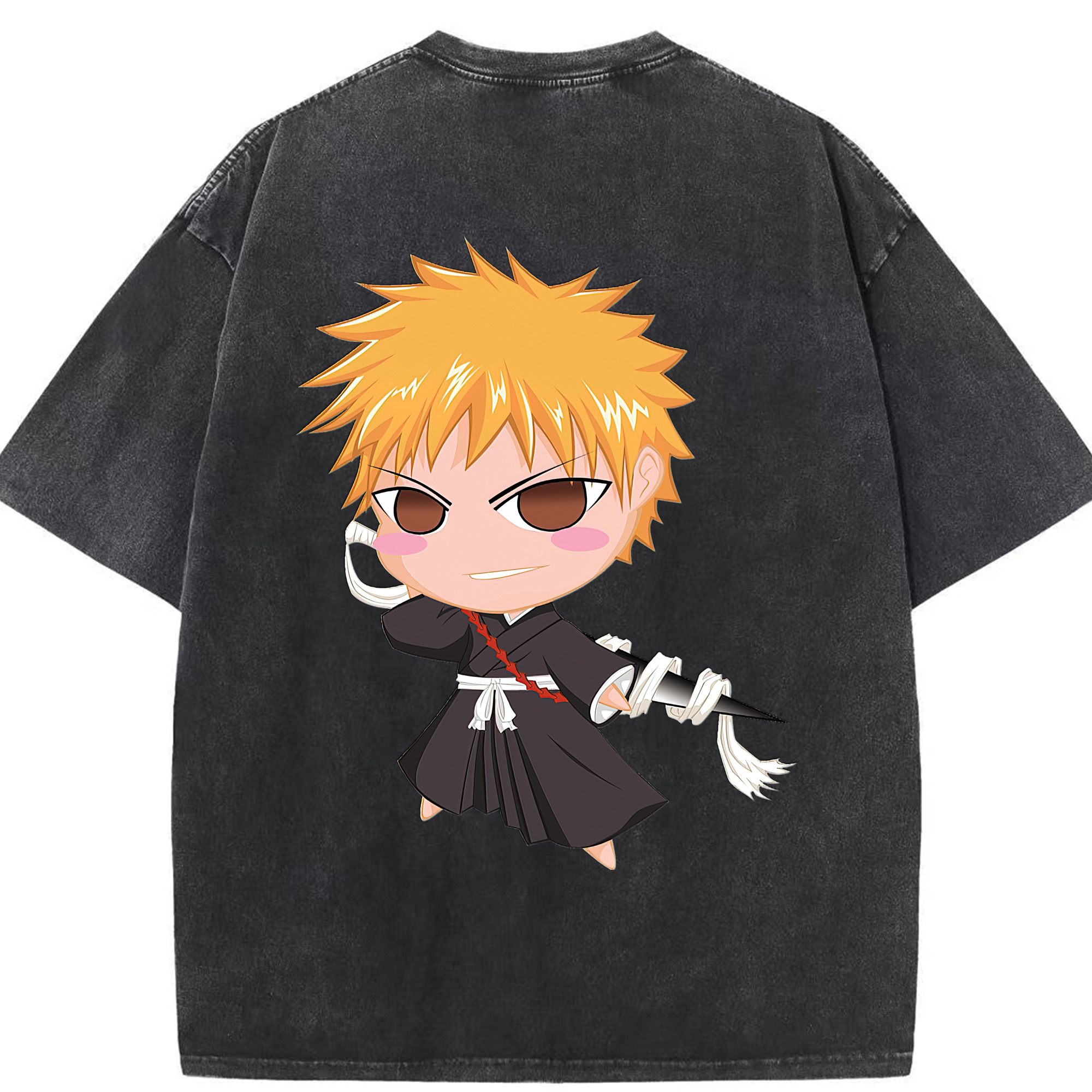 （画像用） ブリーチ 黒崎一護（くろさき いちご）BLEACH Kurosaki Ichigo 綿100% ヴィンテージ風 半袖Tシャツ（背面プリント）