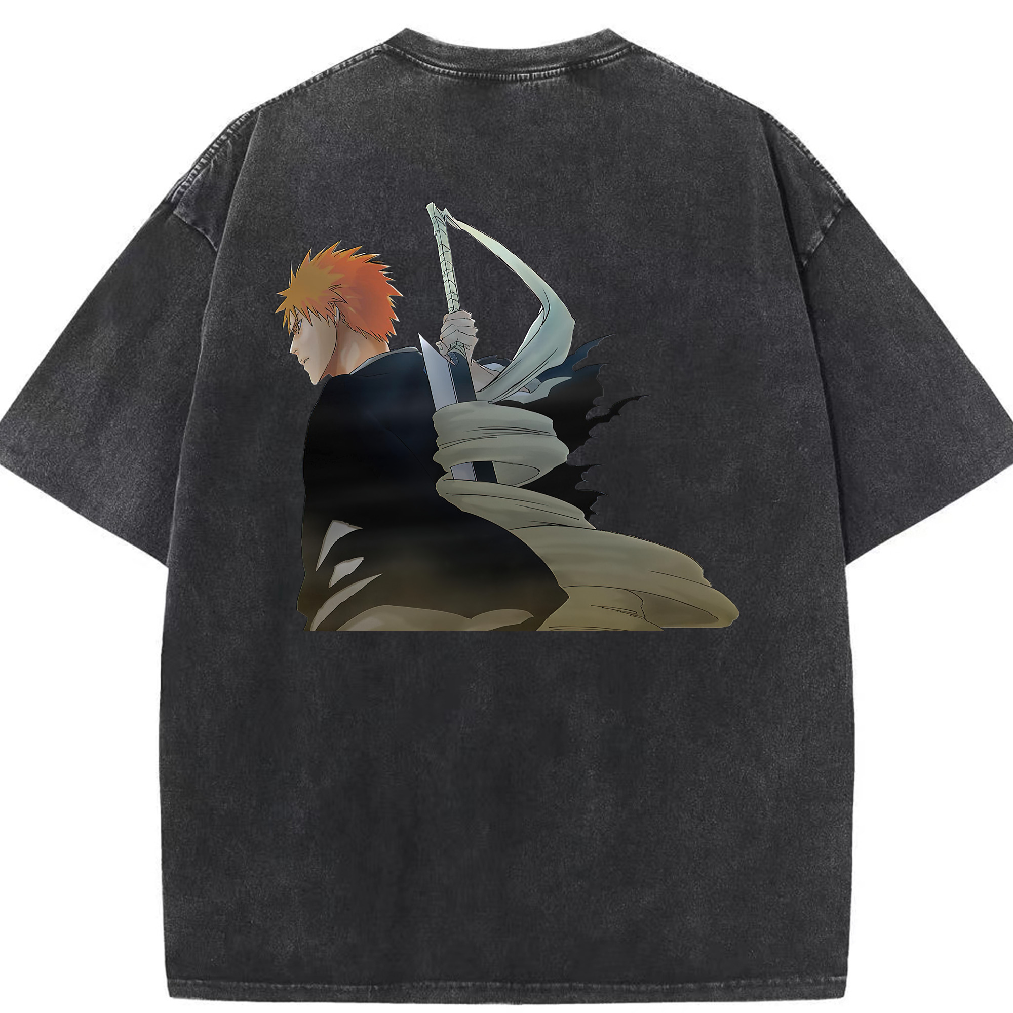 （画像用） ブリーチ 黒崎一護（くろさき いちご）BLEACH Kurosaki Ichigo 綿100% ヴィンテージ風 半袖Tシャツ（背面プリント）