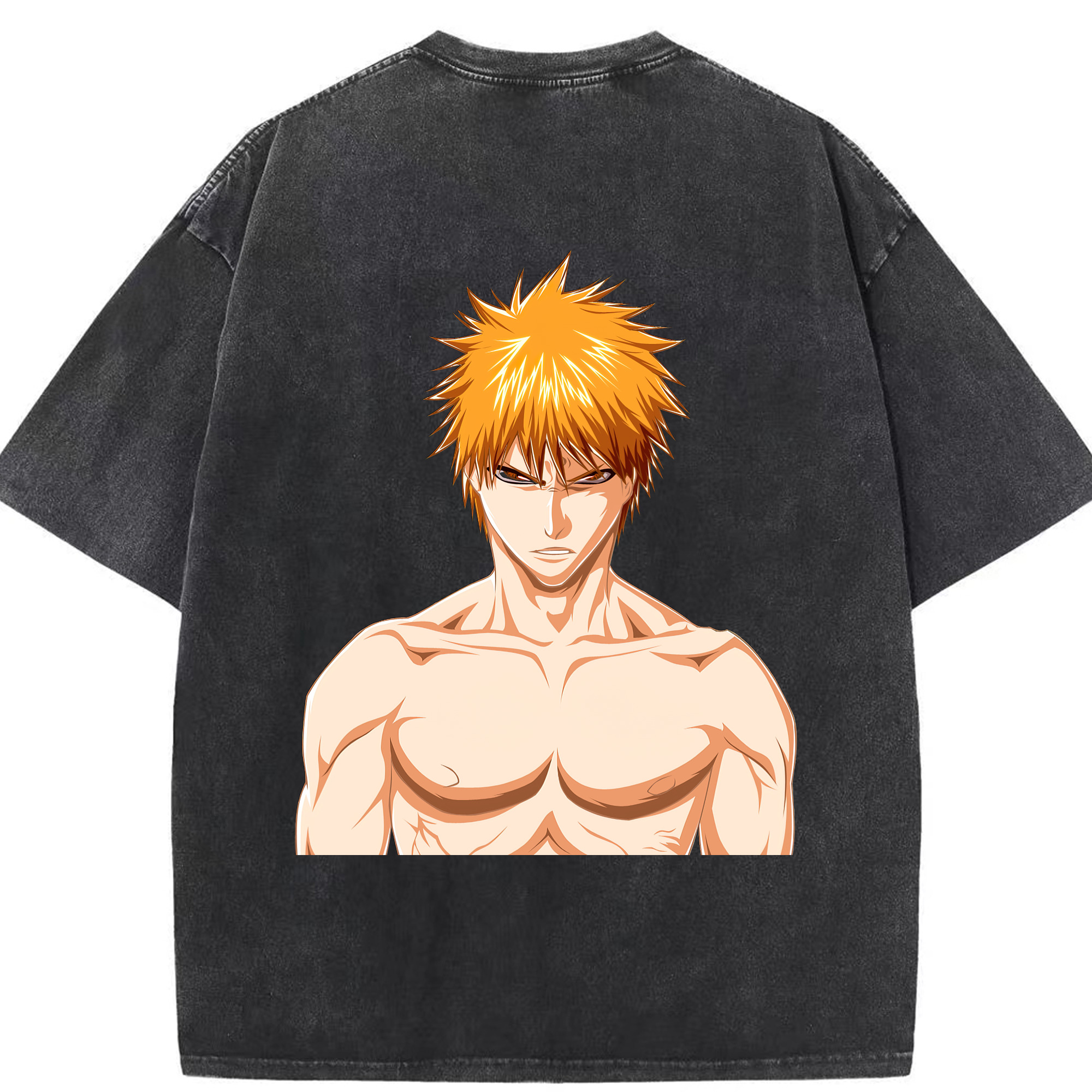 （画像用） ブリーチ 黒崎一護（くろさき いちご）BLEACH Kurosaki Ichigo 綿100% ヴィンテージ風 半袖Tシャツ（背面プリント）