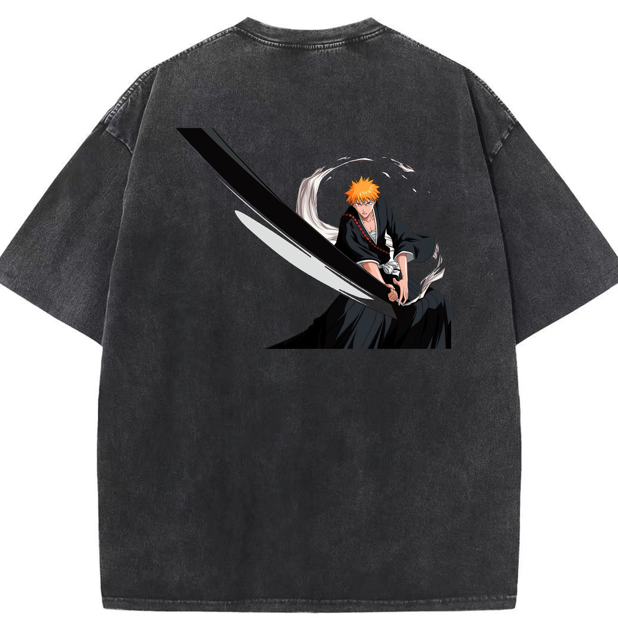 （画像用） ブリーチ 黒崎一護（くろさき いちご）BLEACH Kurosaki Ichigo 綿100% ヴィンテージ風 半袖Tシャツ（背面プリント）
