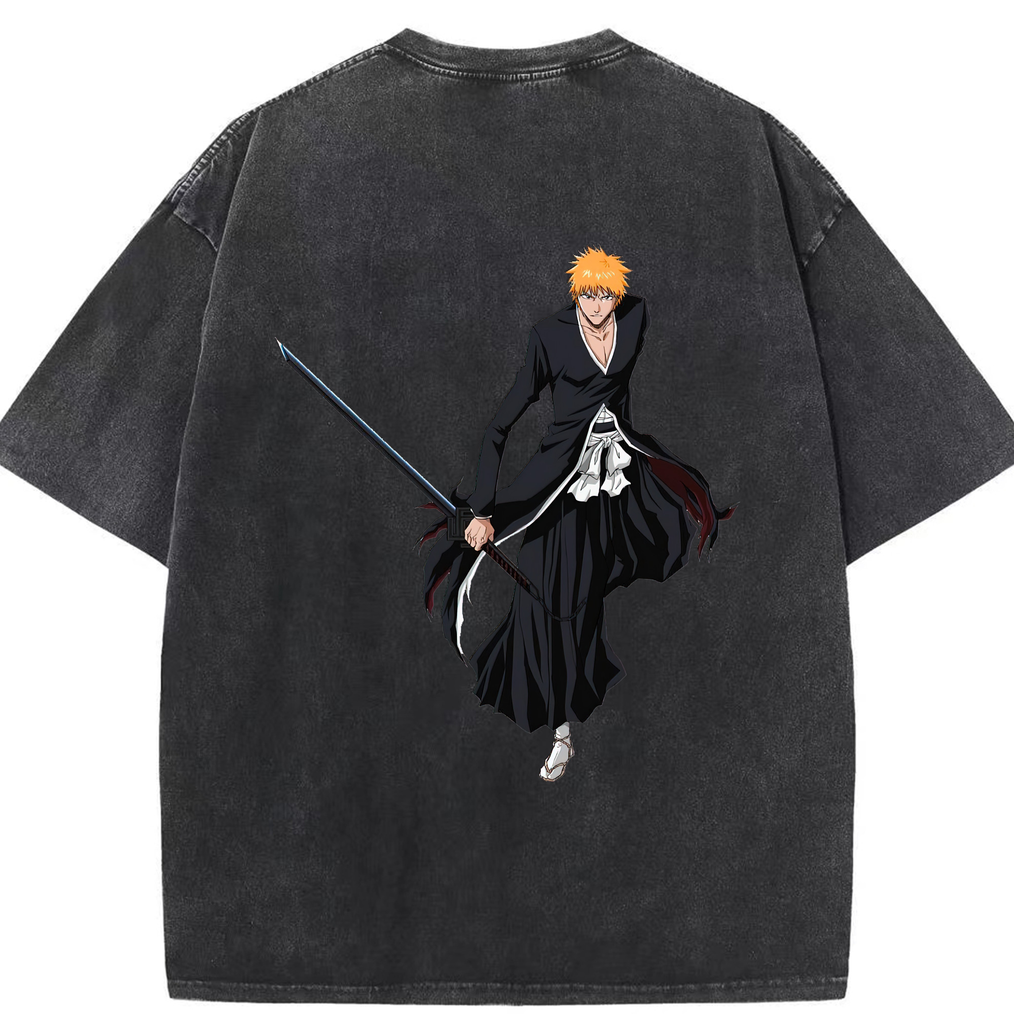 （画像用） ブリーチ 黒崎一護（くろさき いちご）BLEACH Kurosaki Ichigo 綿100% ヴィンテージ風 半袖Tシャツ（背面プリント）